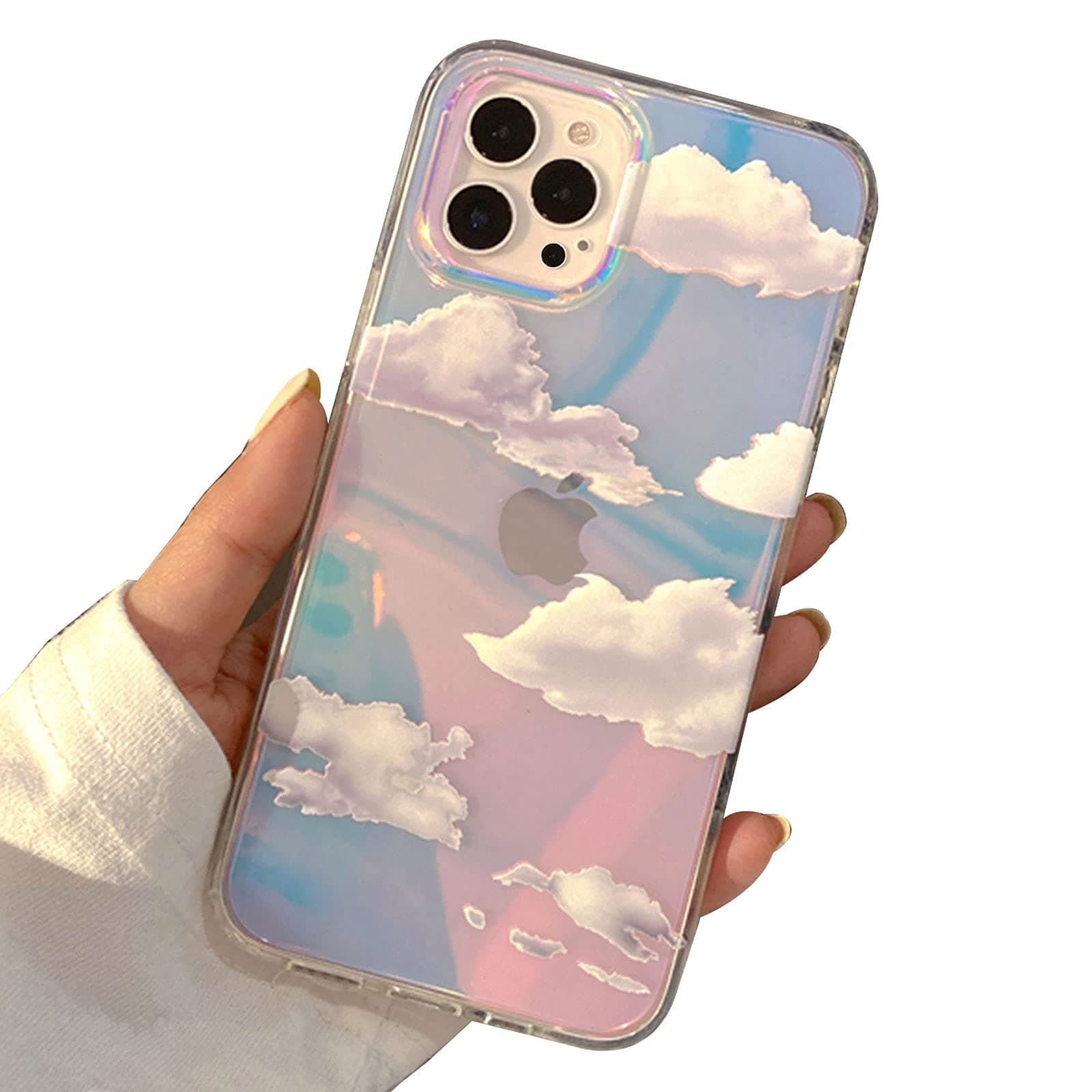 I-MGAE-IN-AR Cute Clear Crystal Designed for iPhone 13 Pro Case 6.1 inch 2021 Released,Shockproof Protective Phone Cases Slim Cover for White Cloud Aesthetic Glitter Design for Women,Girls