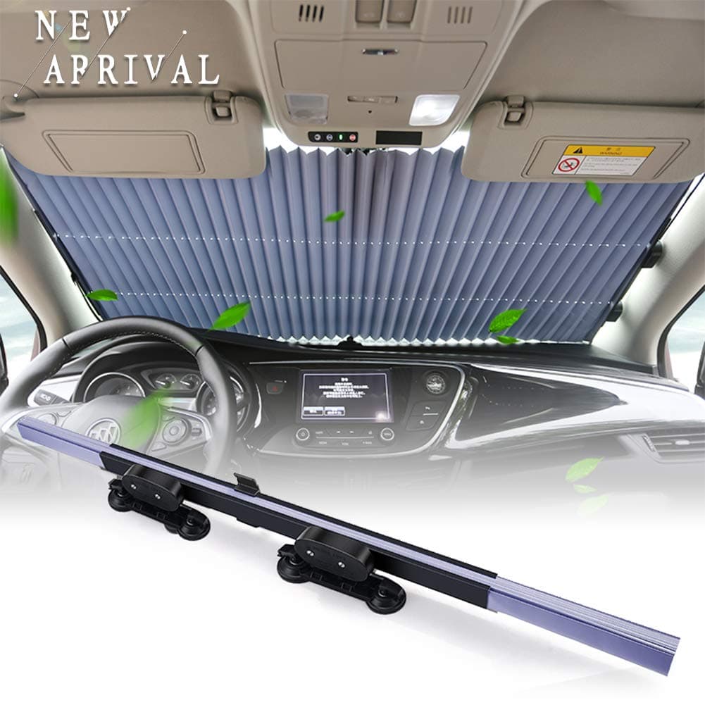 Car Windshield Sun Shade, Retractable Sun Shade, Easy to Install and Use, Universal Sunshade to Keep Your Vehicle Cool and Damage Free, UV Sun Shade