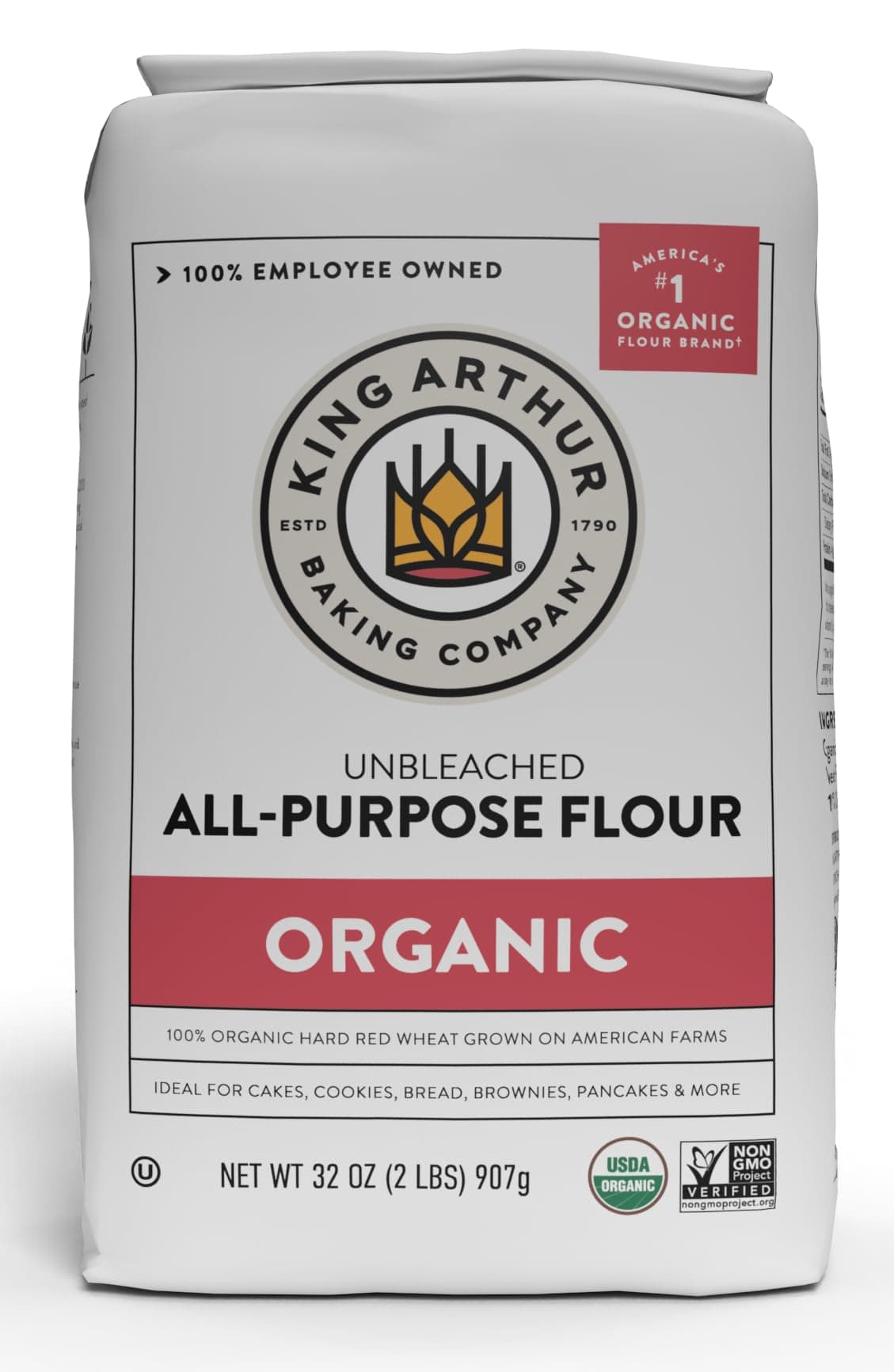 King Arthur, 100% Organic All-Purpose Flour Unbleached, Non-GMO Project Verified, No Preservatives, 2 Pounds