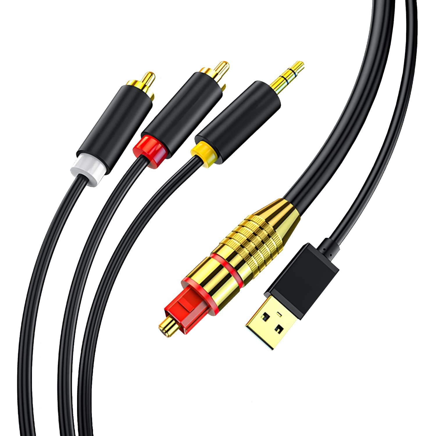 MAKINGTEC Digital Fiber Optical to Analog 2RCA +3.5mm Jack Stereo Audio Cable, for PS4, for Xbox, for HDTV, for DVD, for Headphone (3 meters)