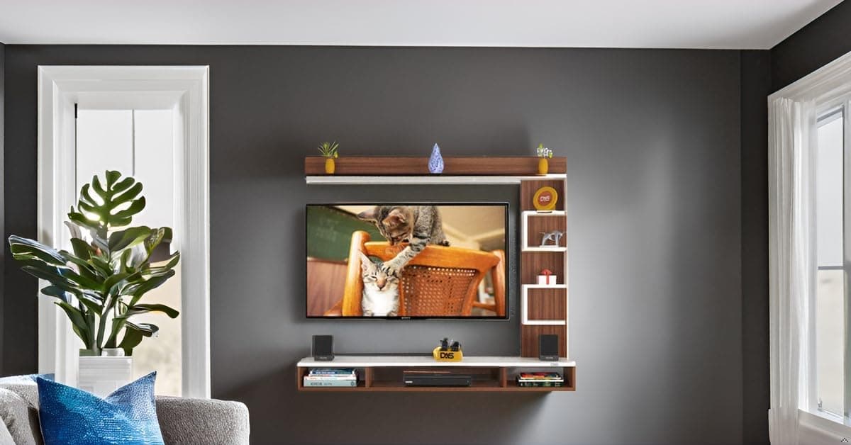 DAS Hubert MINI Wall Mount Engineered Wood TV Entertainment Unit/Tv Rack Set to Box Stand with Wall Shelves for Living Room Classic Walnut & Frosty White Finish (Ideal for up to 43") Screen