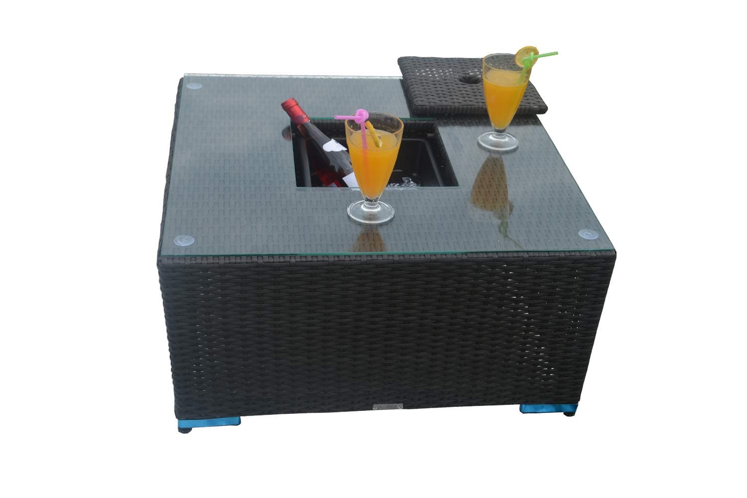 Direct Wicker Outdoor Square Cooler Table Patio Wicker Bar Table with Ice Bucket-Black Wicker