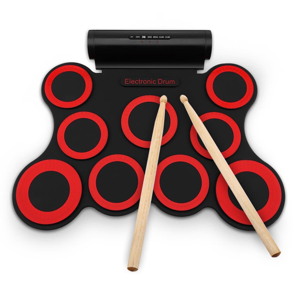 NEWBEN Digital Electric Drum Kit - 9 Pads Portable Electronic Roll up Drum Foldable Practice Instrument Built-in Speakers&Foot Pedals&Drum Sticks for Kids,Beginner, Adult