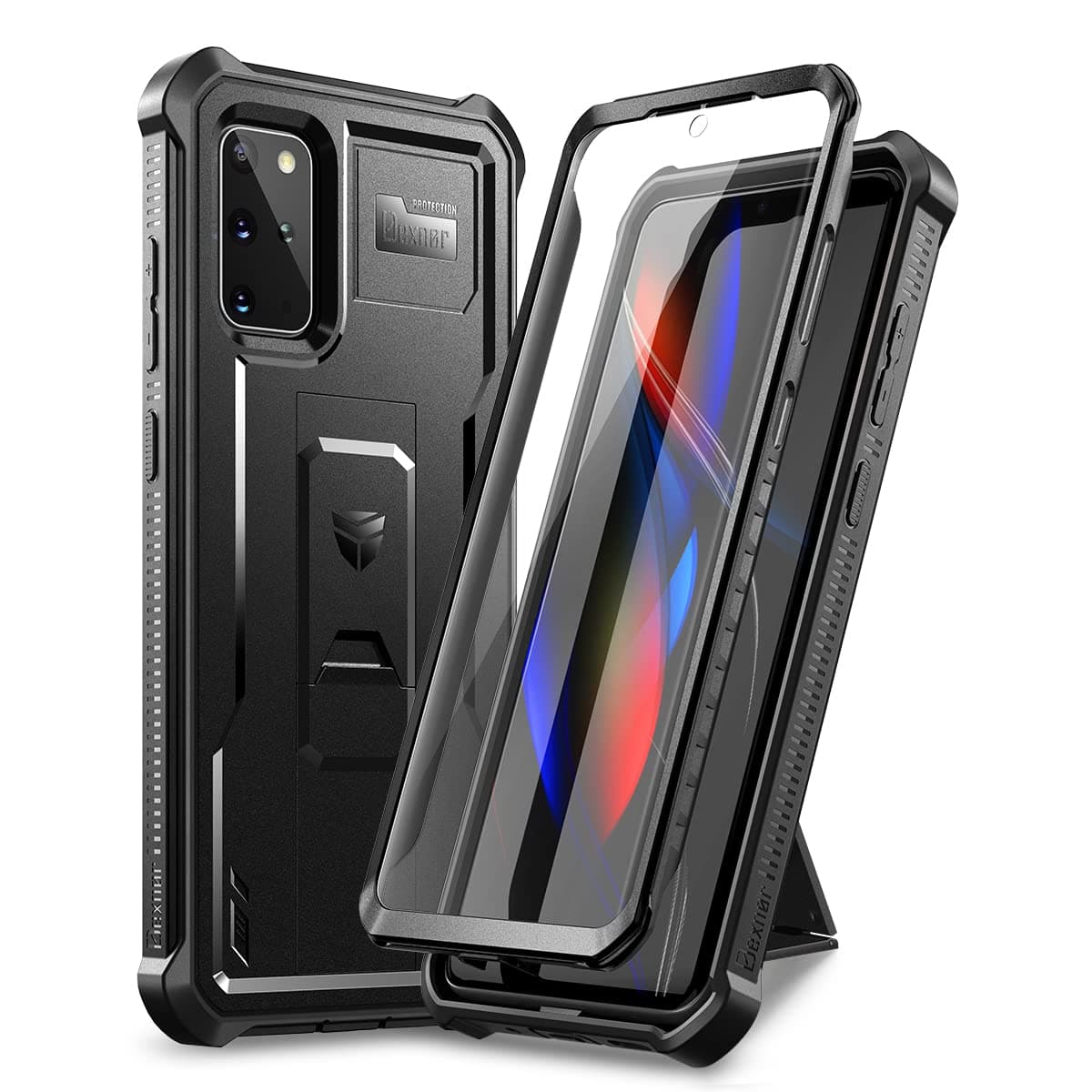 for Samsung S20 Plus Case, [Built in Screen Protector and Kickstand] Heavy Duty Military Grade Protection Shockproof Protective Cover for Samsung S20 Plus - Black