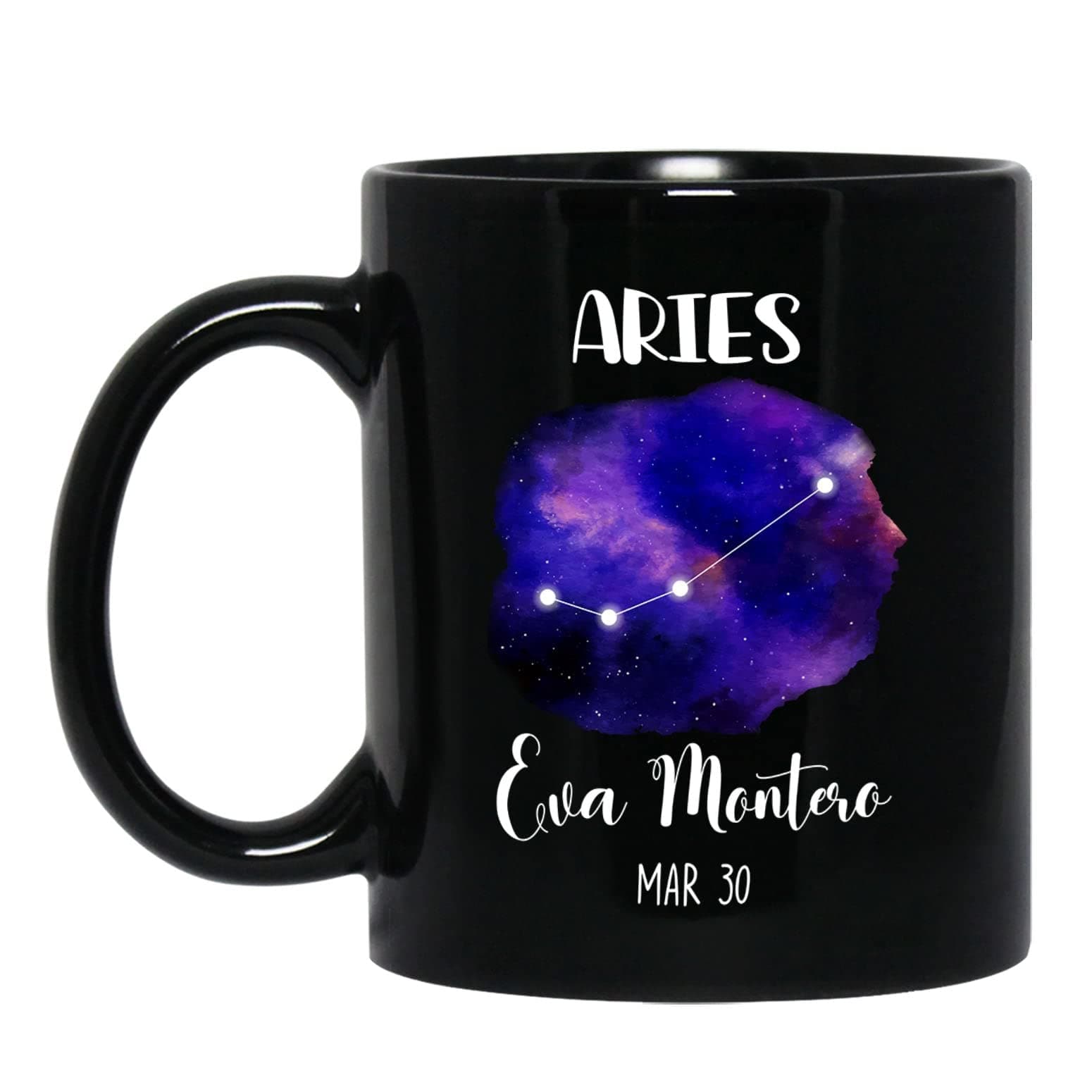 Personalized Constellation Zodiac Black Coffee Mug Gift, Gemini Aries Taurus Cancer Leo Virgo Libra Scorpio Sagittarius Capricorn Aquarius Pisces Coffee Cup 11 15 Oz, Custom Name & Date Horoscope Mug