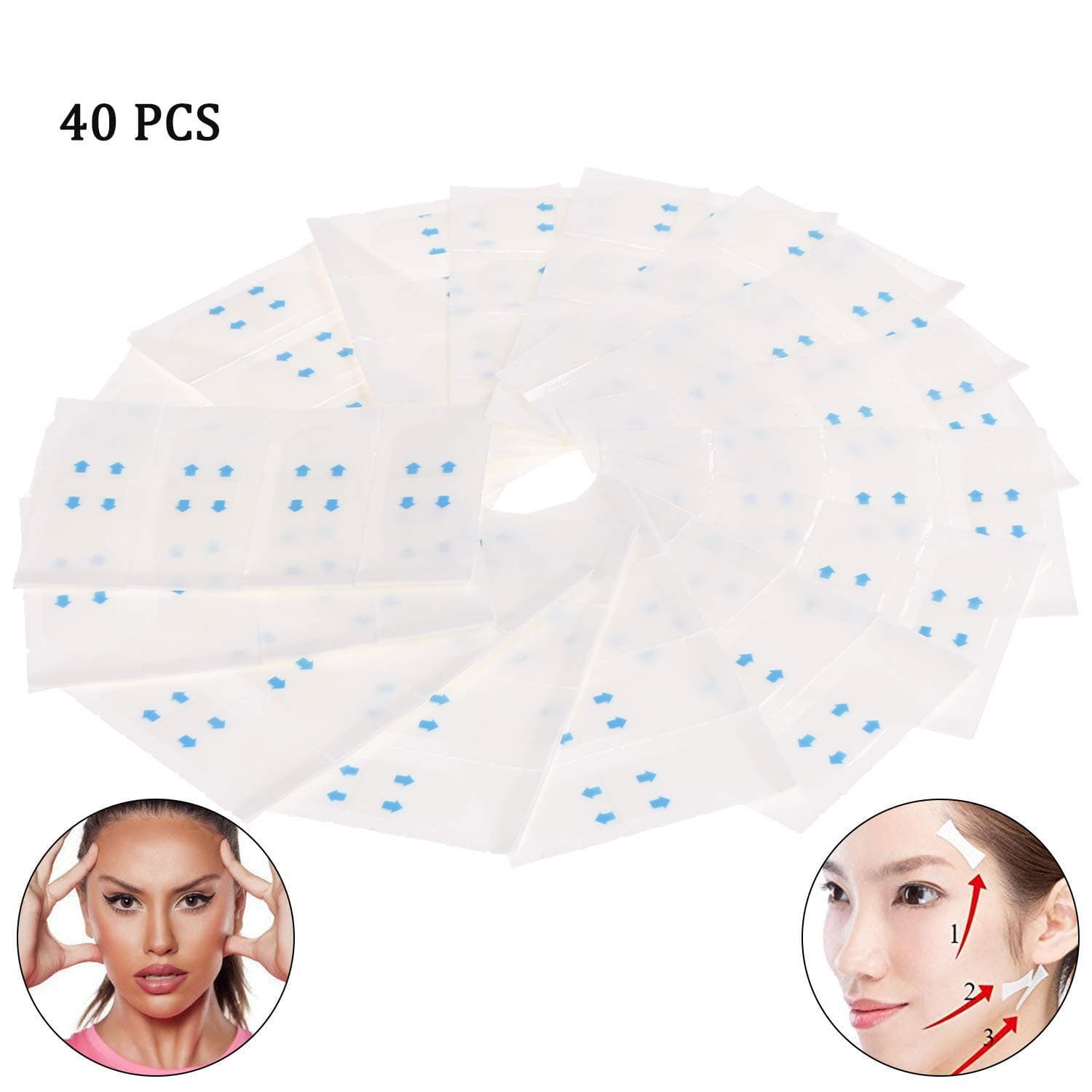 Face Lifting Tape Patch Invisible Thin Face Sticker Lift Chin Quick Skinny Face Adhesive Tapes Fit for Wedding,Beauty, Party (40PCS/Box)
