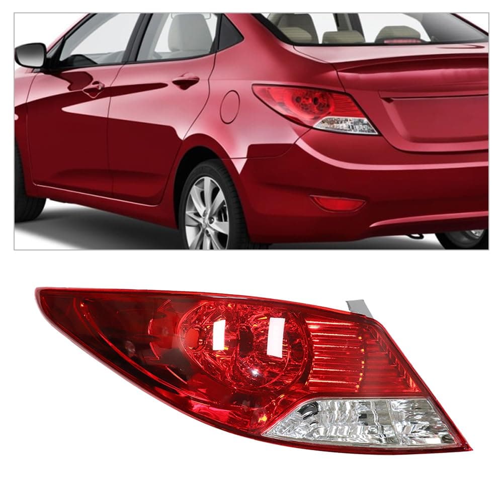 For 2012 2013 2014 Hyundai Accent Sedan Tail Light Halogen Rear Lamp Driver Side Replacement Clear&Red Lens (Left Side)