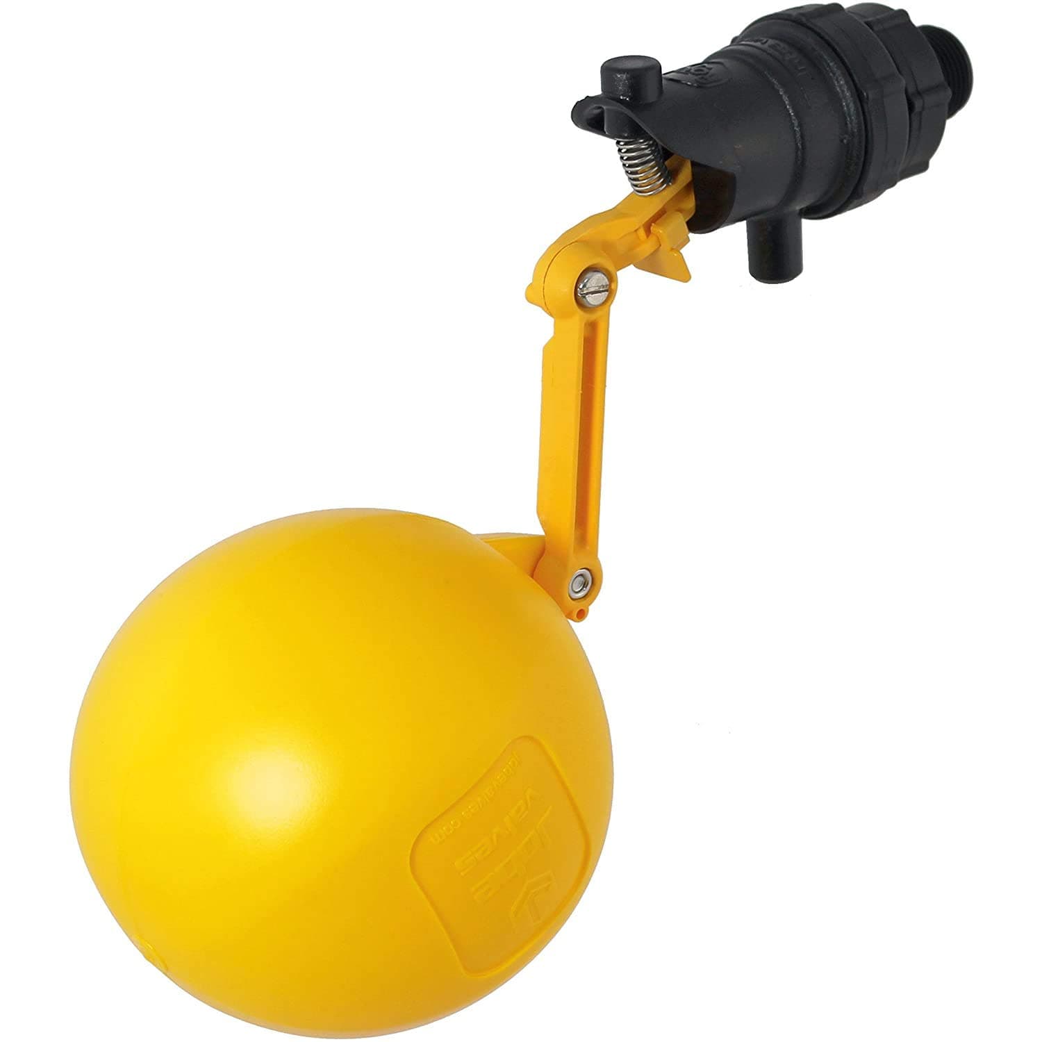 J-RJV0075HF Rojo High-Flow Low-Pressure Float Valve, 4.9"-Wide Float, 3" Extension Arm, 20L/Min, 75PSI, 3/4" NPT Inlet, Yellow/Black