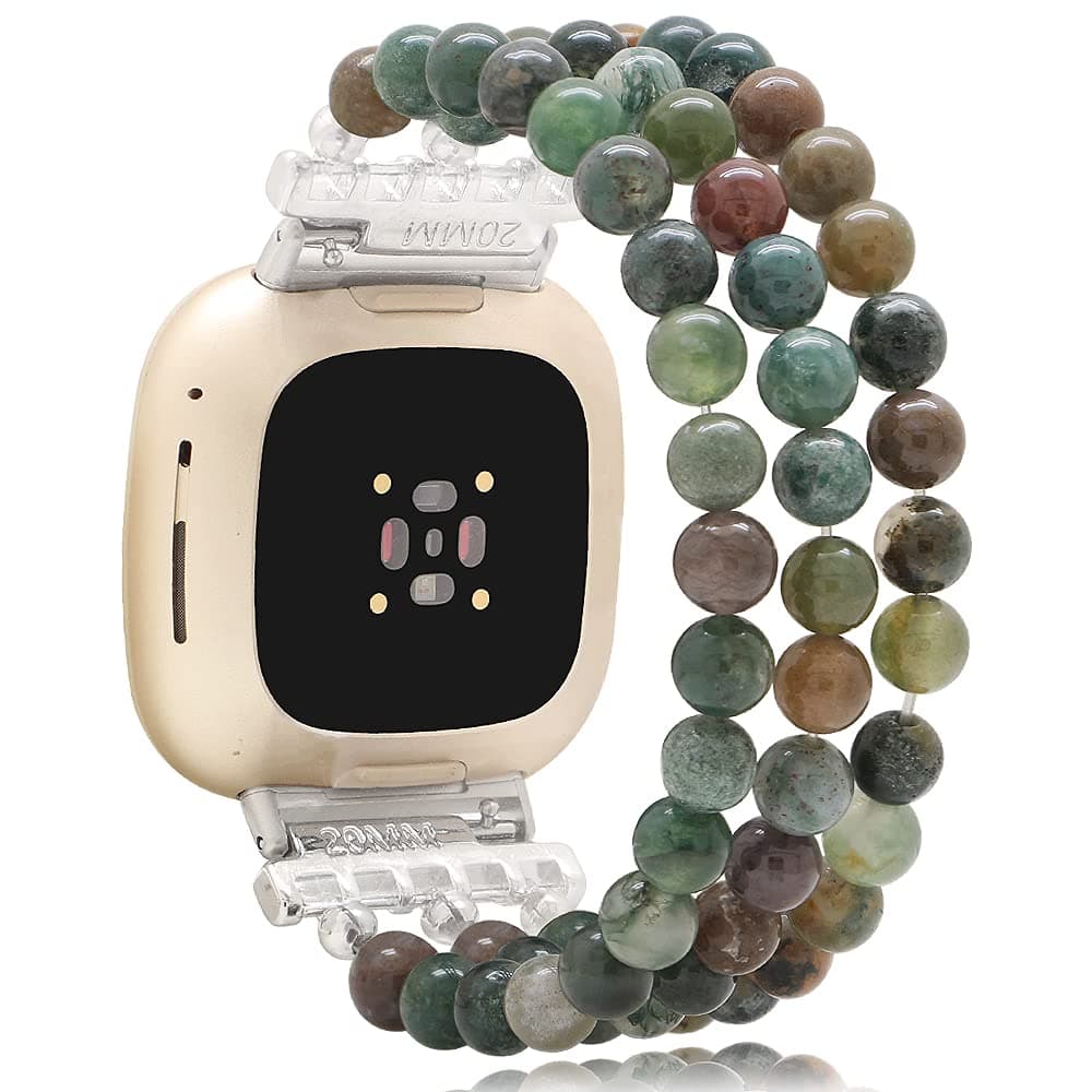 C&L Accessories Bracelets Compatible with Fitbit Versa 3 Bands/Versa 4 Bands/Fitbit Sense 2/Sense Bands for Women Men Beaded Gemstone