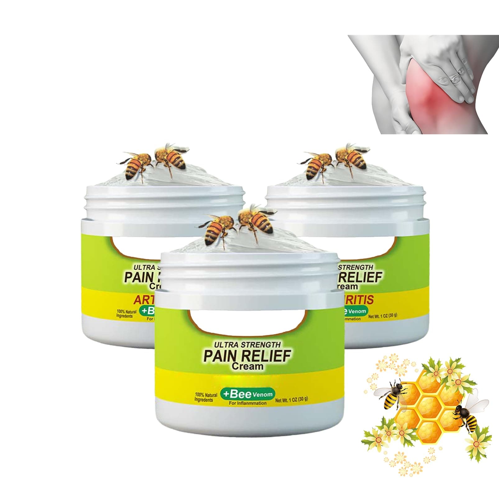Bee Venom Cream for Arthritis, Bee Venom Joint and Bone Cream Joint Pain Relief Arthritis Ultra Strength Relief for Inflammation Soreness Muscle Recovery Bone Healing(3Pc)