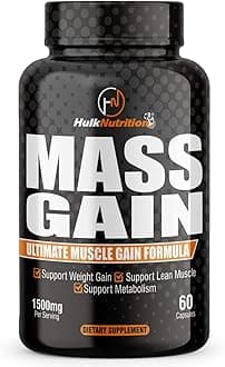 Hulknutrition Bulk Gain Mass & Weight Gainer Capsule For Fast Muscle Gain, Daily Building Lifters Supplement Growth, Stamina Strength, Men Women - 60 Cap.