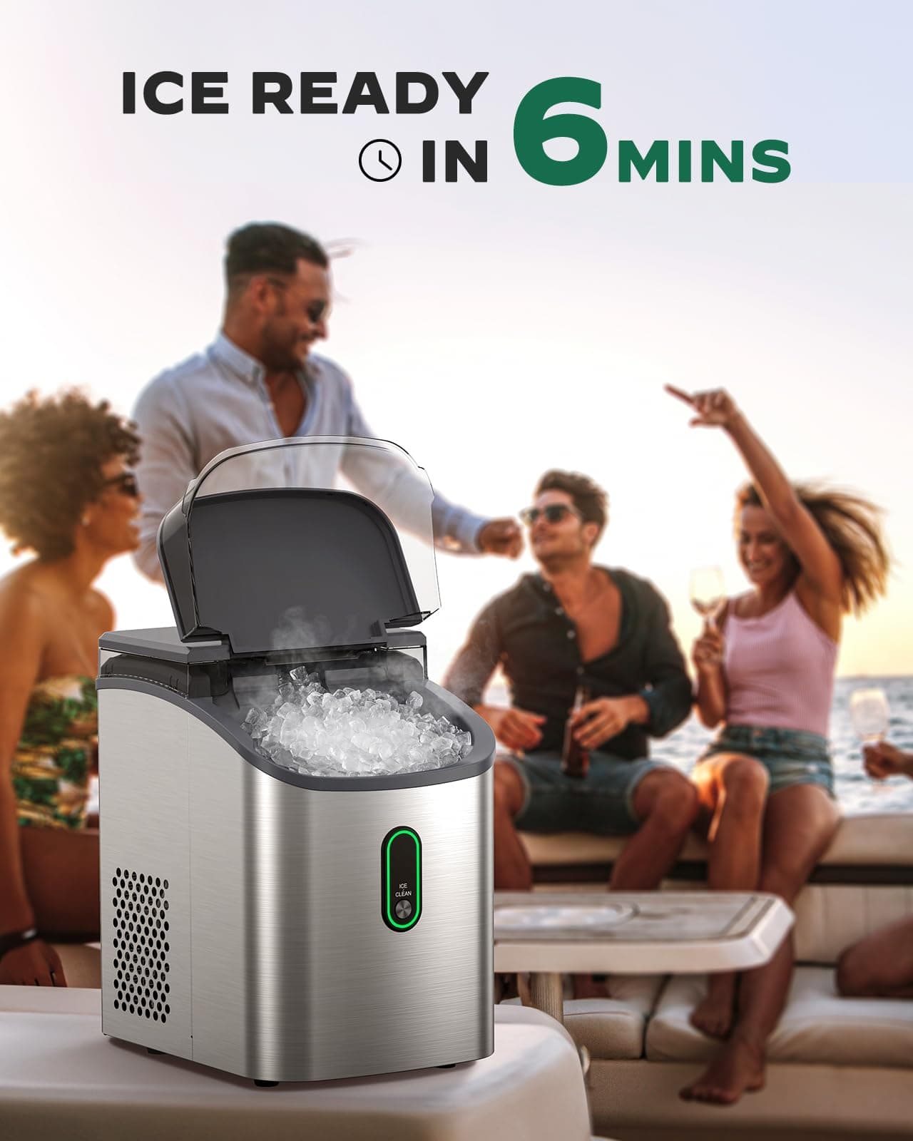 Silonn Nugget Ice Maker Countertop, Chewable Pebble Ice Machine, 33 lbs Daily Output, Includes Ice Scoop, Portable Pellet Ice Maker with Self-Cleaning, for Home Kitchen Office Use, Black