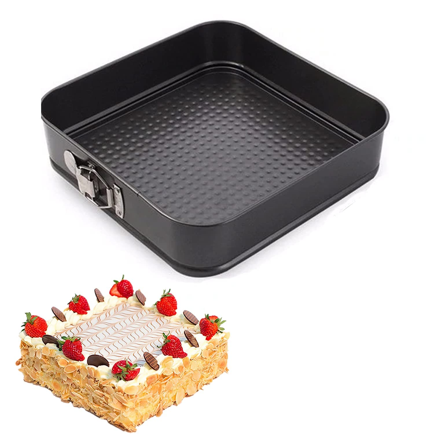 HAADI Square Cake Tin Storage for Baking 26cm Non-Stick Liner Cake Mould Baking Tray with Quick Release Spring Form Cheesecake Pans for Wedding, Birthday,Christmas