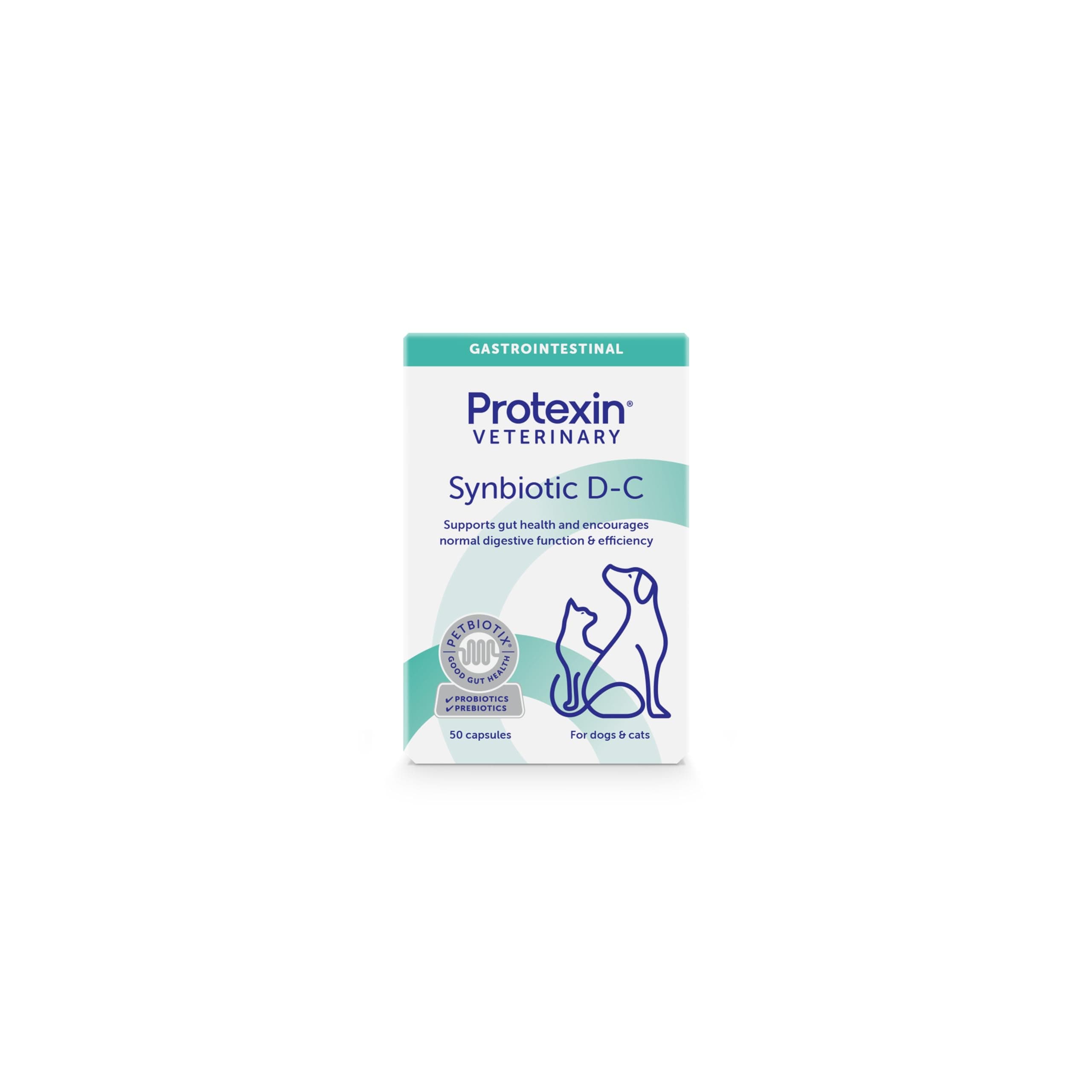 Protexin Veterinary Synbiotic D-C Capsules, High-Concentrated Probiotic & Prebiotic Supplement for Dogs & Cats, Supports Gut Health, Digestion, 50 One-a-Day Capsules
