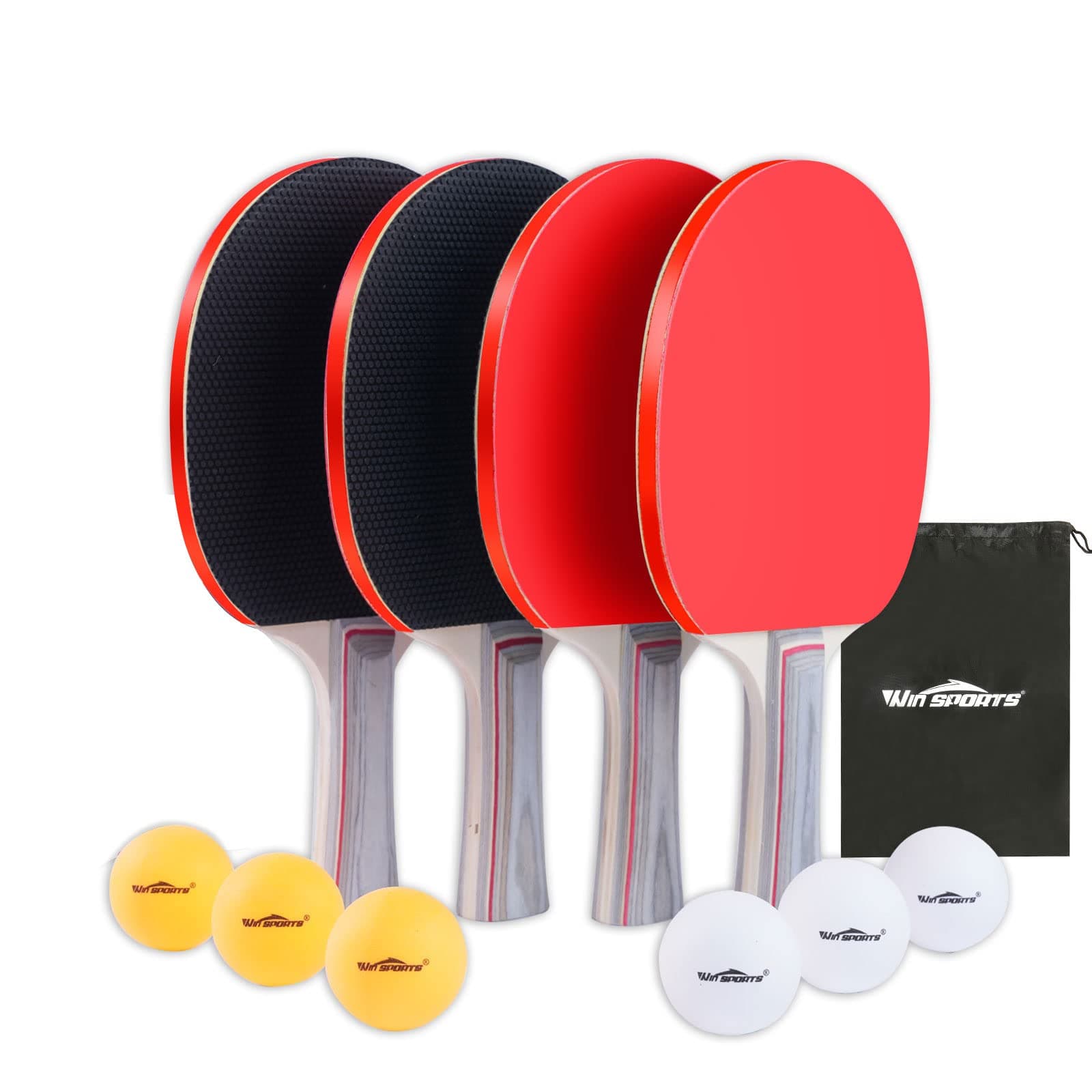 Ping Pong Paddle Set, Professional Table Tennis Racket Set with 6 Ping Pong Balls, Ping Pong Paddles 4 Player Set, Ping Pong Set Starter Kit
