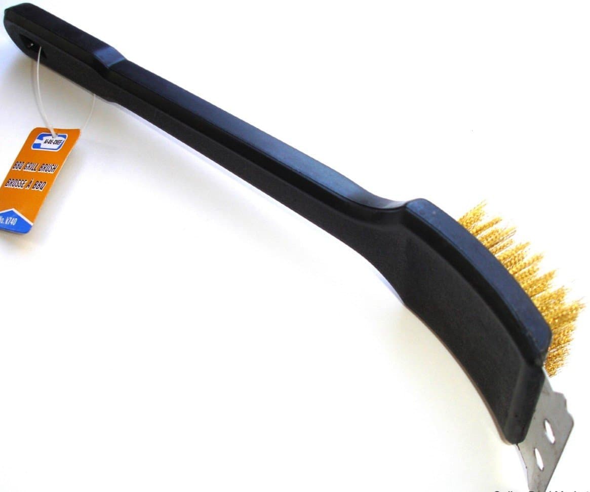 Barbeque BBQ Grill Brush Brass Bristles & Scraper Tool Long Handle Cooking New !