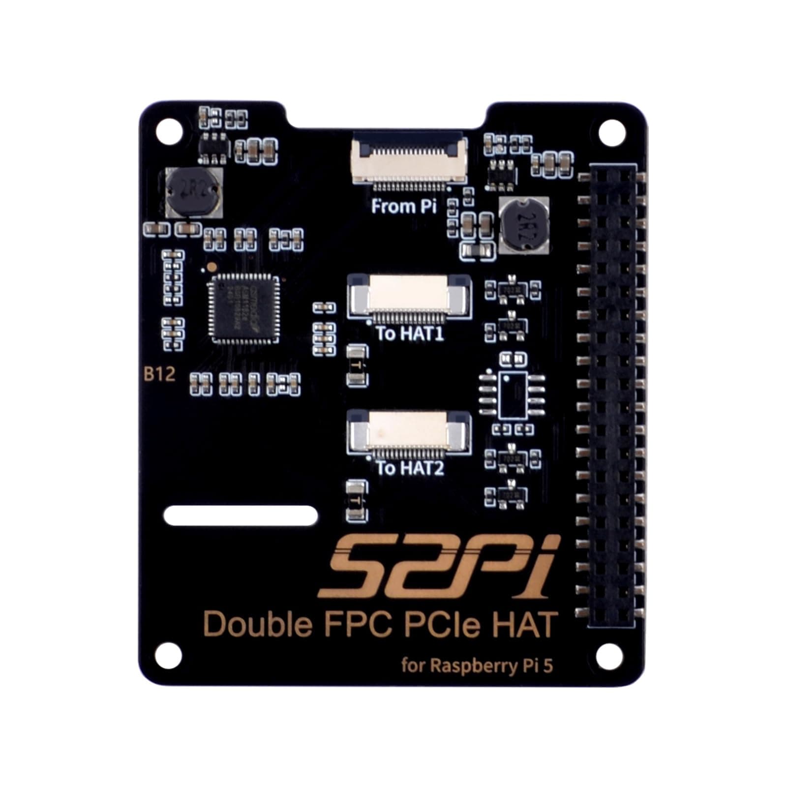 GeeekPi Dual FPC PCIe HAT for Raspberry Pi 5, B12 HAT 1 to 2 PCIe Interface with 40Pin GPIO Pin Header for Raspberry Pi 5