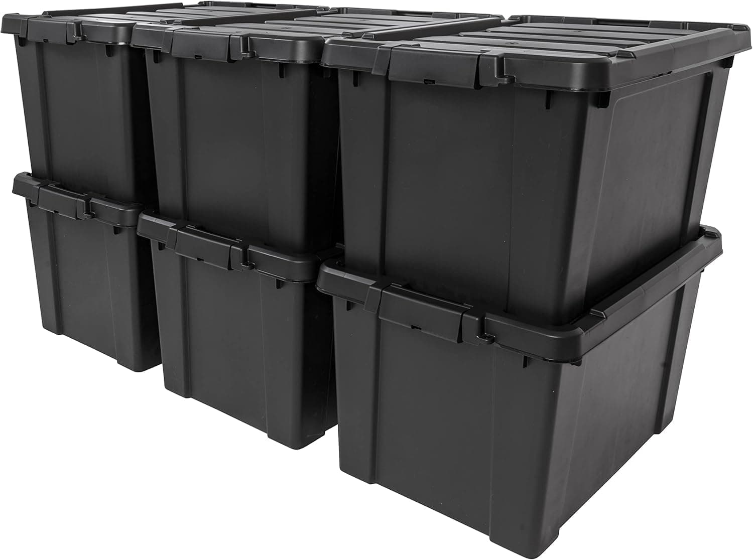 20 Gallon Lockable Storage Bins with Lids, 6 Pack - Made in USA, Heavy Duty, Stackable Containers, Garage Organizing Bins Moving Tubs, Rugged Sturdy Equipment Utility Box - Black