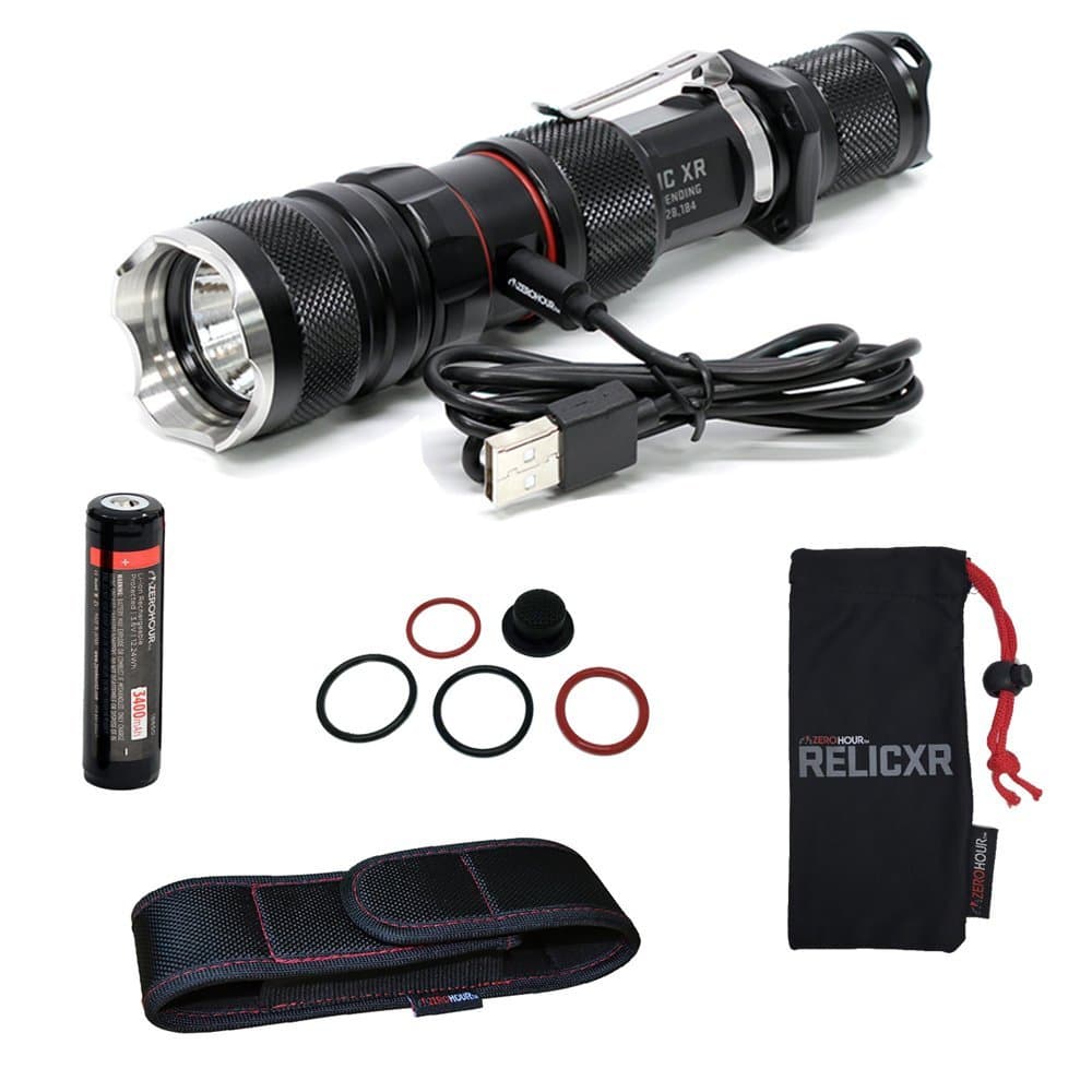 ZeroHour Relic XR Compact Tactical Flashlight with Integrated USB Battery Backup Powerbank, 1,000 Lumen CREE XP-L LED, Rechargeable 3400mAh Battery