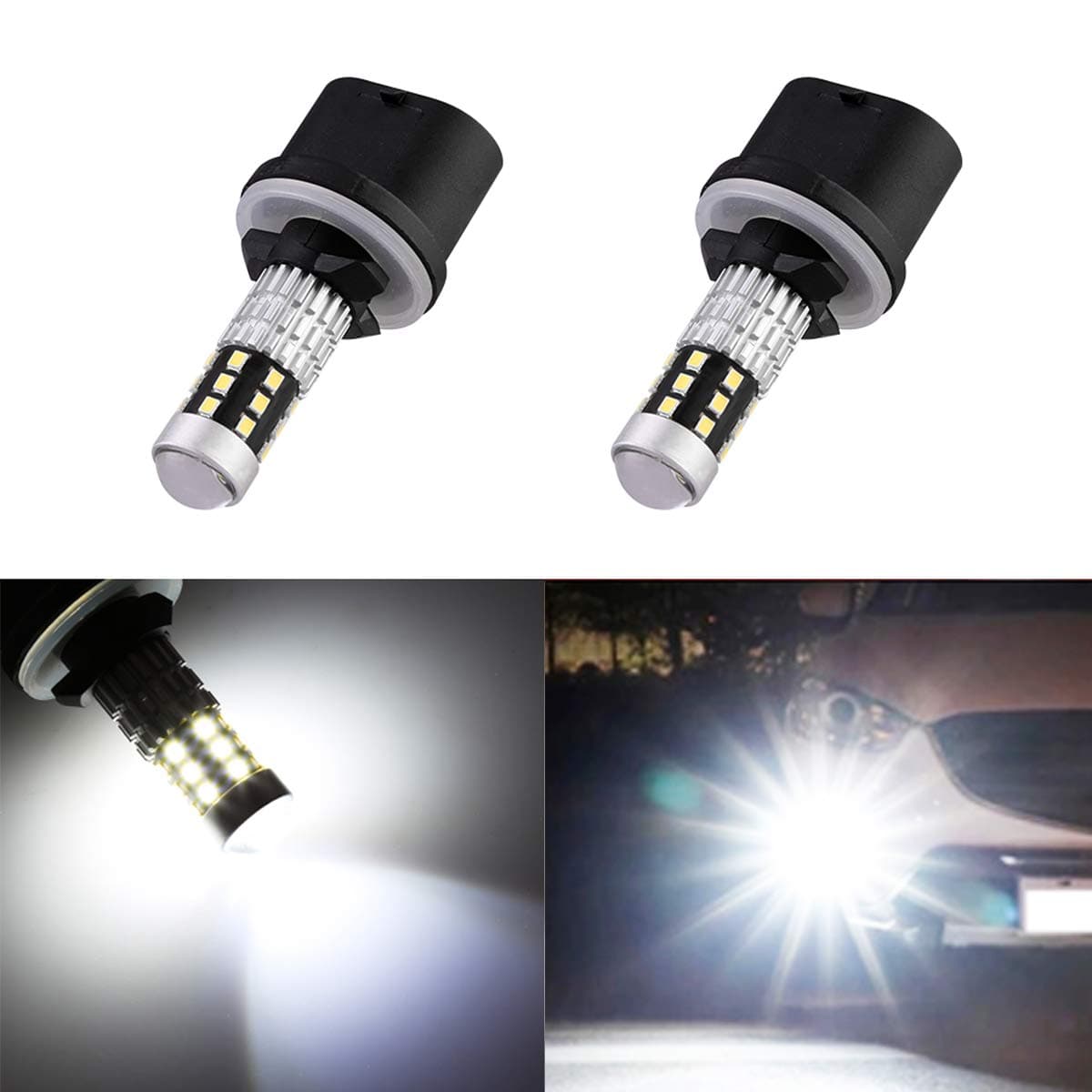 Extremely Bright 360°Beam Angle 880 LED Fog Lights Bulb Lamp 6000k White with Projector, 890 892 893 Fog Lights or DRL LED Bulb(Set of