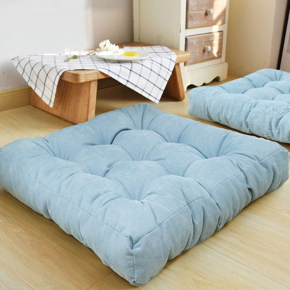HIGOGOGO Square Meditation Pillow, Large Floor Pillow Solid Thick Tufted Seat Cushion for Balcony Bedroom Tatami Living Room, Sky Blue, 22x22 Inch