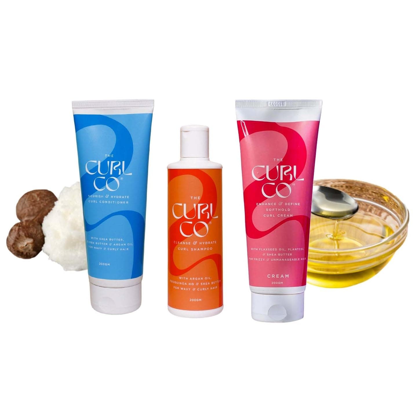- The Curl Co Shampoo + Conditioner +Curl Cream Combo | Everyday Cleansing, Hydrating & Styling| No sulphates, silicones, parabens |Great for curly, wavy, dry, frizzy & damaged hair| 200 gm each