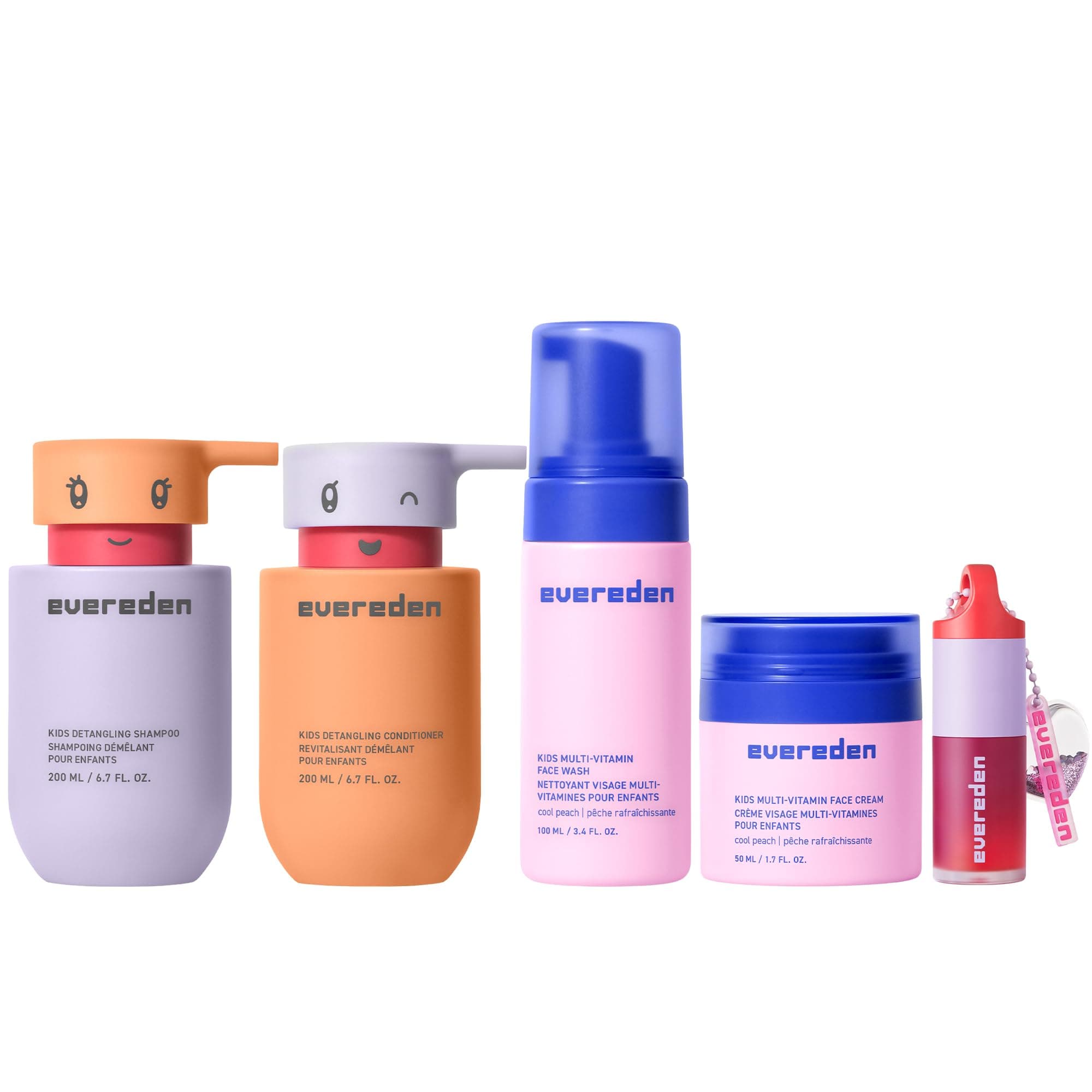 Kids Routine Bundle & Non-Toxic Lip Gloss - Happy Hair Duo Detangling Kids Shampoo and Conditioner + Happy Face Duo Face Wash for Kids and Multi-Vitamin Kids Face Cream + Tinted Lip Gloss