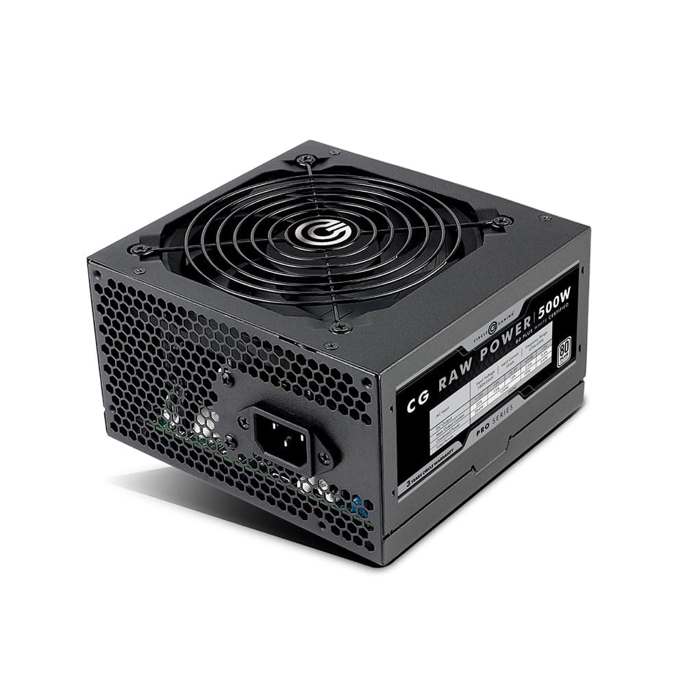 CIRCLE COMPLETE TECHNOLOGY CG RAW Power 500 WATTS Power Supply - Non-Modular | 80 Plus White Certified | 120mm Black Fan | with Active PFC, Flat Black Cables | 500 Watt -Black (CG 500 Black 80+ White)