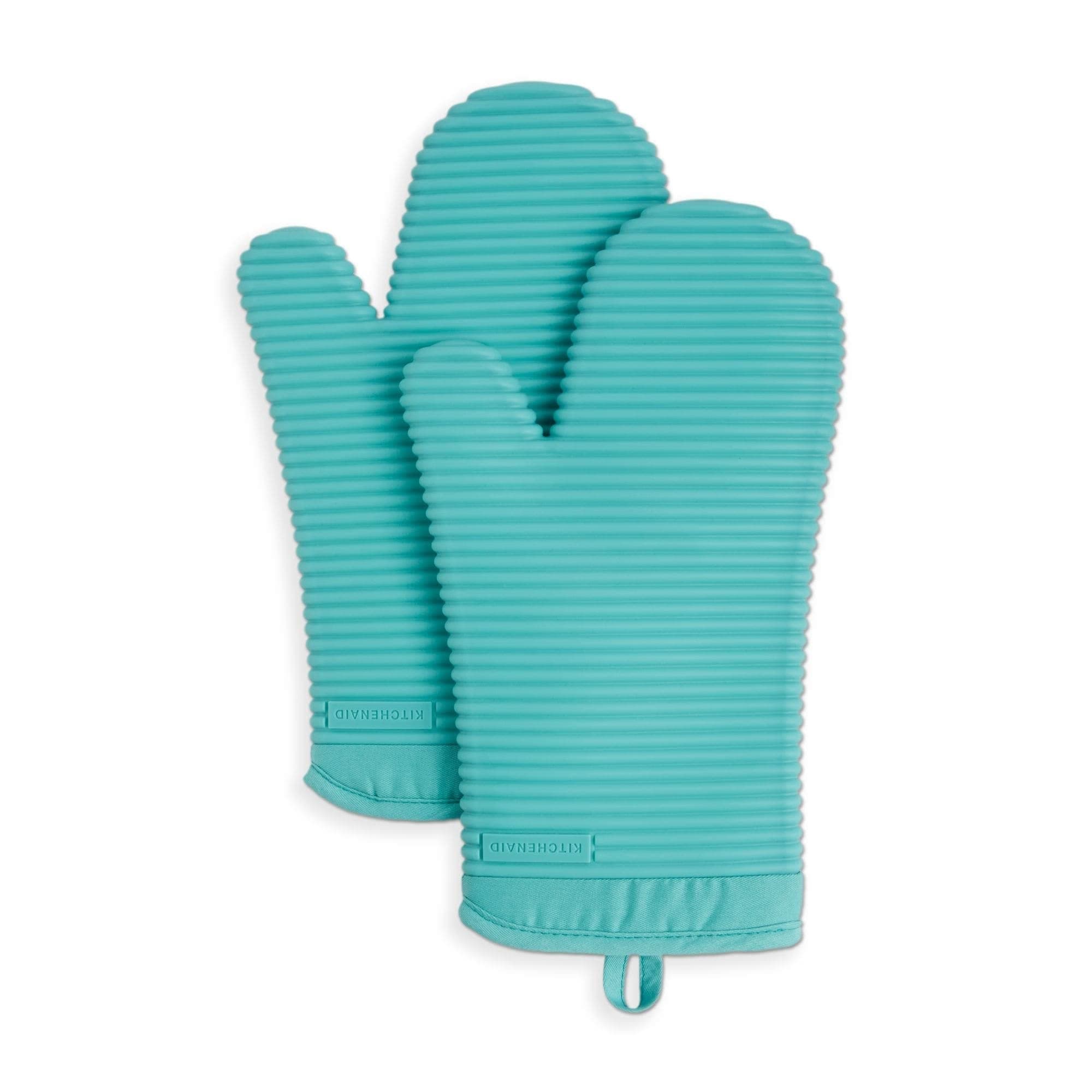 Ribbed Soft Silicone Oven Mitt 2-Pack Set, 7.5"x13", Aqua Sky