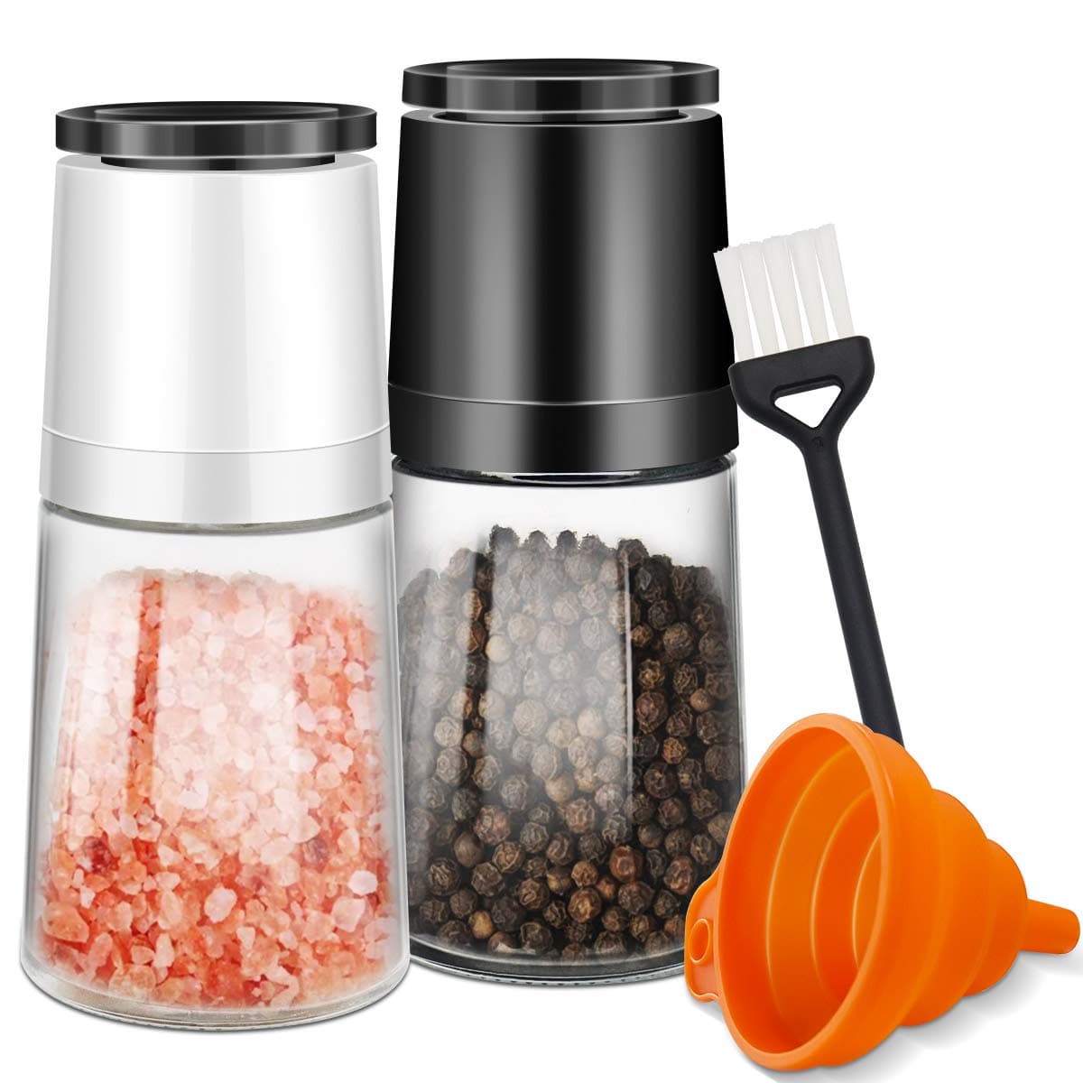 Salt and Pepper Grinder Refillable, PHIAKLE Pepper Mill Salt Grinder Adjustable Black Pepper Grinder Refillable Set of 2 - Easy Clean Grinders
