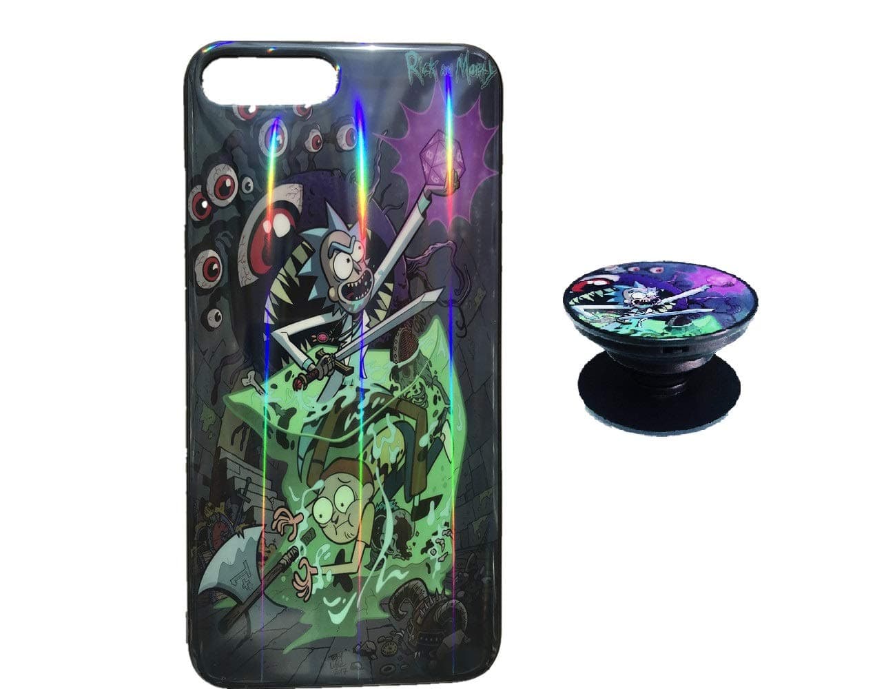 TalentShowfy Rick and Morty Case for iPhone Protective Case Aurora Color Soft TPU Compatible iPhone Cover with Phone Holder Bracket (TalentShowfy Rick and Morty, iPhone 7/8 Plus)