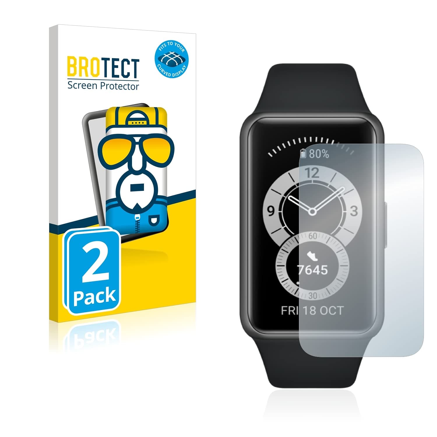 brotect 3D Curved Screen Protector compatible with Huawei Band 6 (2 Pack) - Full Screen Coverage