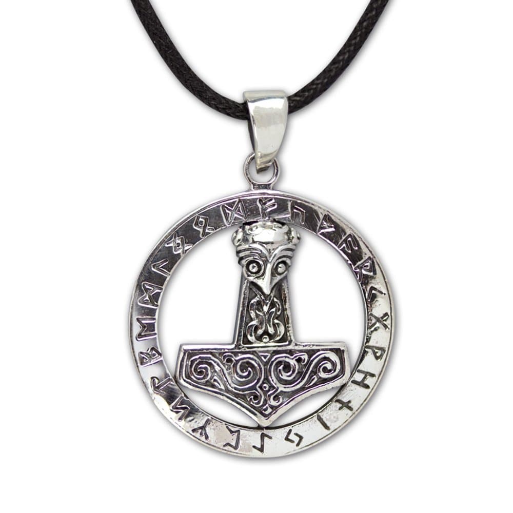 etNox Silver Thor's Hammer Pendant and Runes "