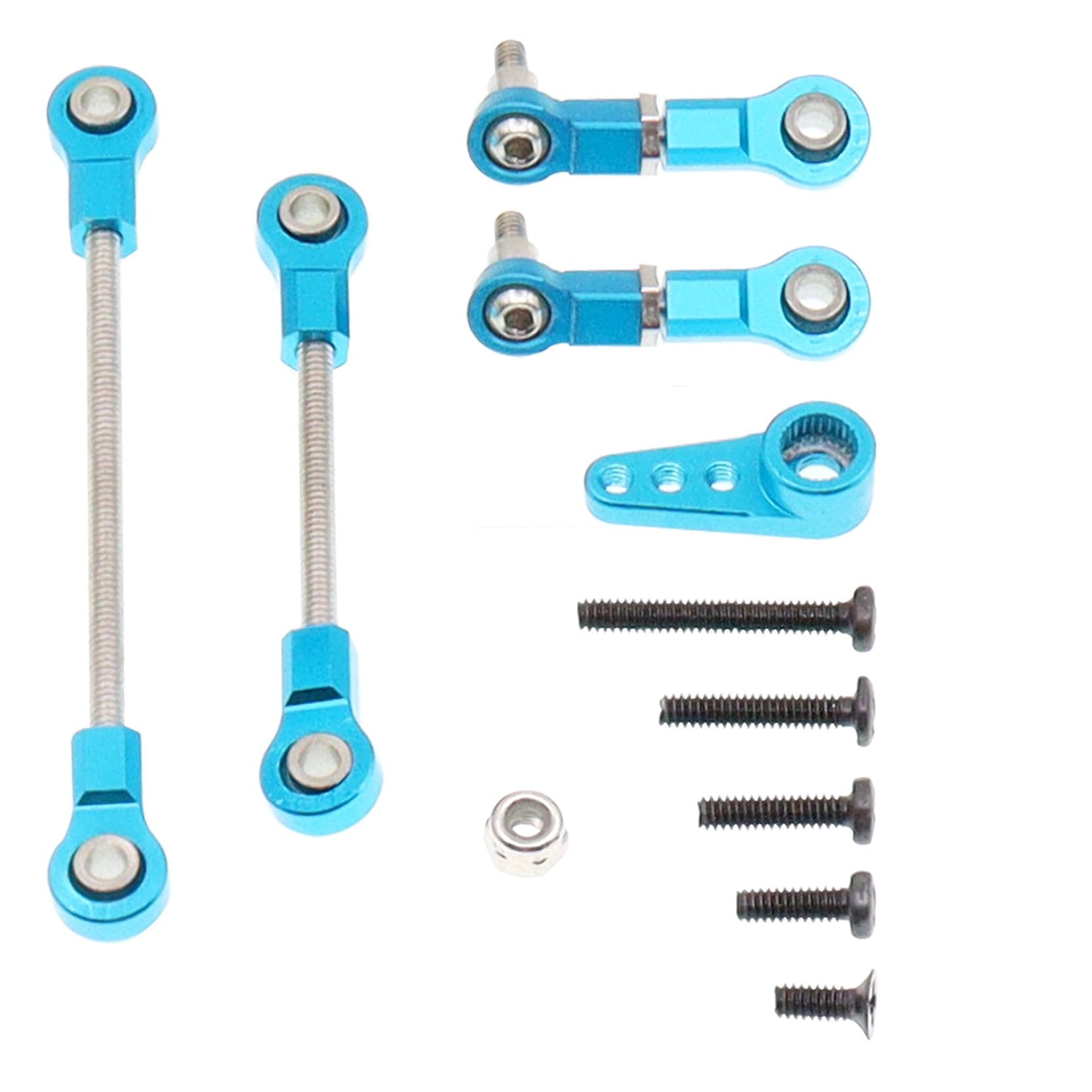 Treehobby 5PCS Metal Front Steering Link Rod Servo Link Linkages with 28T Servo Arm Compatible with WLtoys 1/28 284131 K969 k979 k989 k999 P929 RC Car Upgrades Parts（Blue）