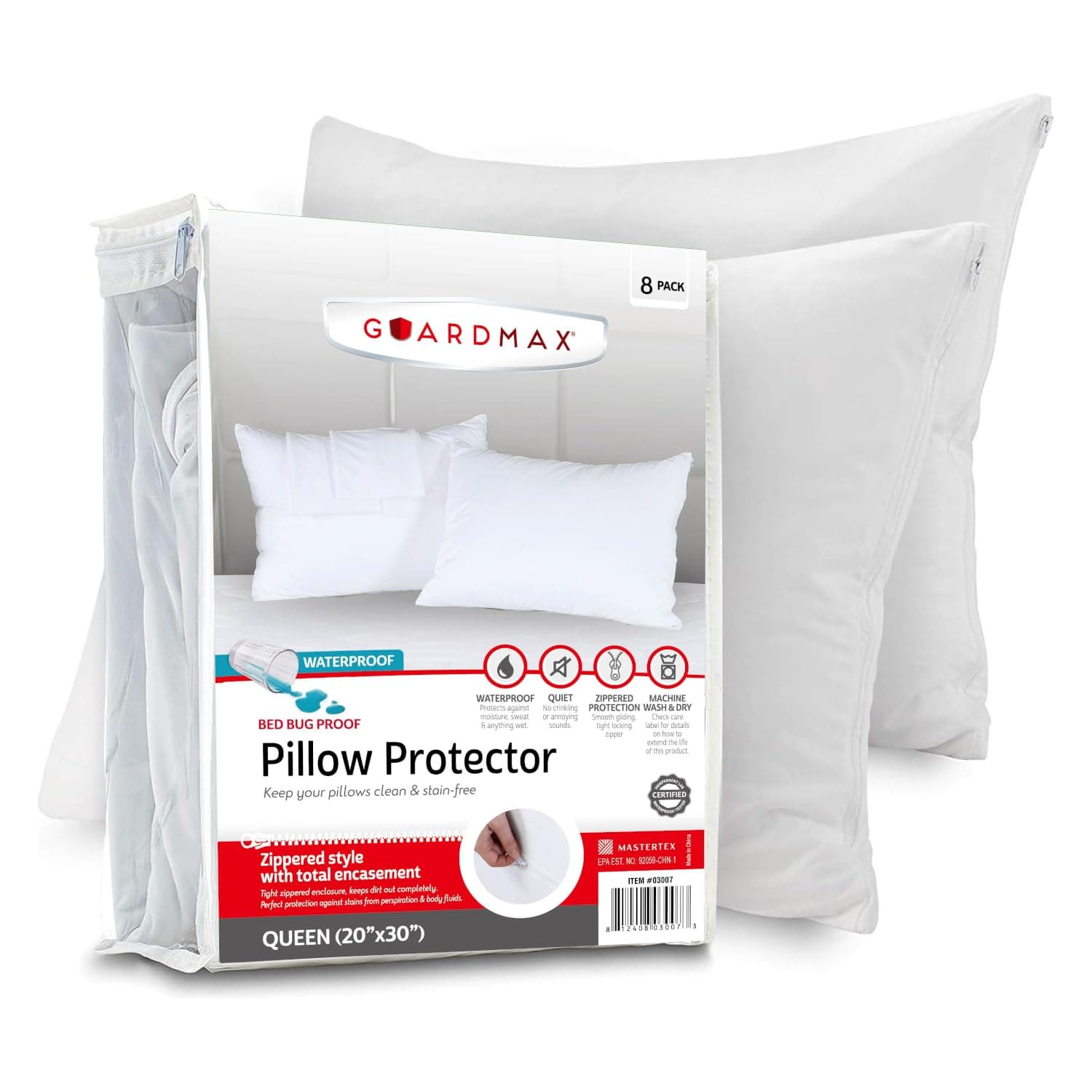 Guardmax Jersey Knitted Pillow Protector with Zipper Queen Size - 4 Pack - 100% Waterproof, Bed Bug Proof, Dust Mite Proof, & Hypoallergenic Pillow Covers - Premium Zippered Pillow Cases. (20 X 30)
