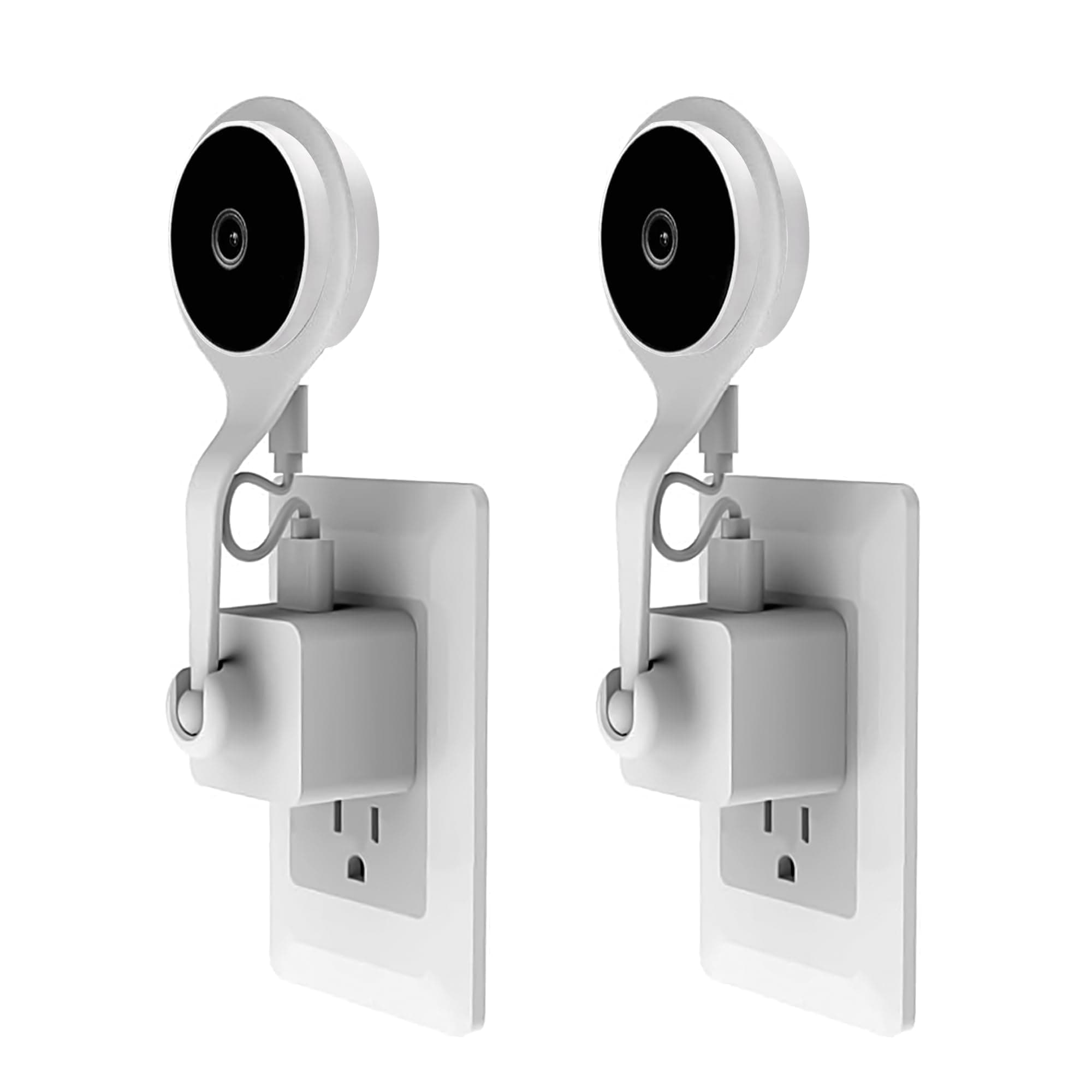 USB Charger 360 Adjustable Ball Joint Wall AC Outlet Mount Holder for NC1102ES Nest Cam Indoor Camera Portable Charger - (Set 2 PCS, Plug Type: White Not Camera Included)