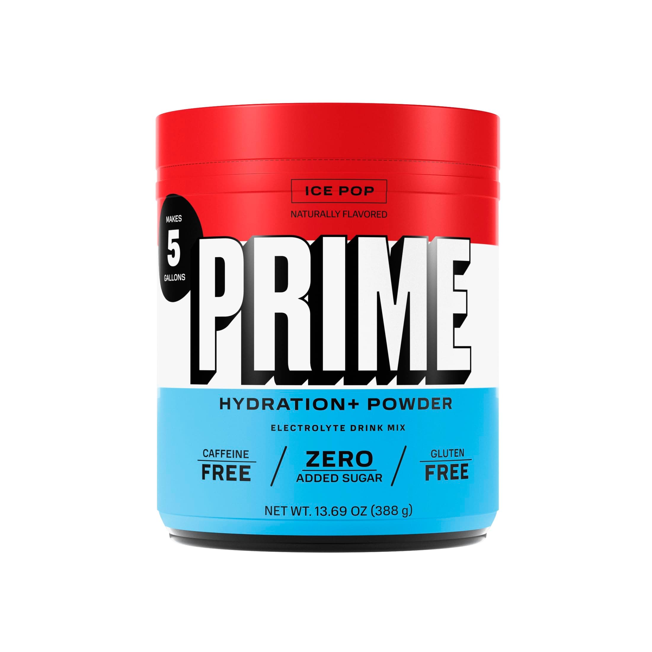 PRIME HYDRATION+ Powder ICE POP | Hydration Powder Single Serve Sticks | Caffeine-Free | Electrolyte Powder On The Go | 250mg BCAAs, B Vitamins, Antioxidants | Low Sugar | Vegan | 5 Gallon Tub