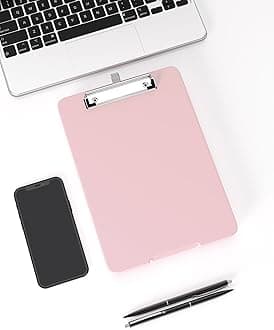 A5 Clipboard with Storage, 6 x 9'' Nursing Clipboards Foldable Storage, Plastic Clipboards Foldable, Office Supplies, School Supplies, Menu clipboards for Work, Pink