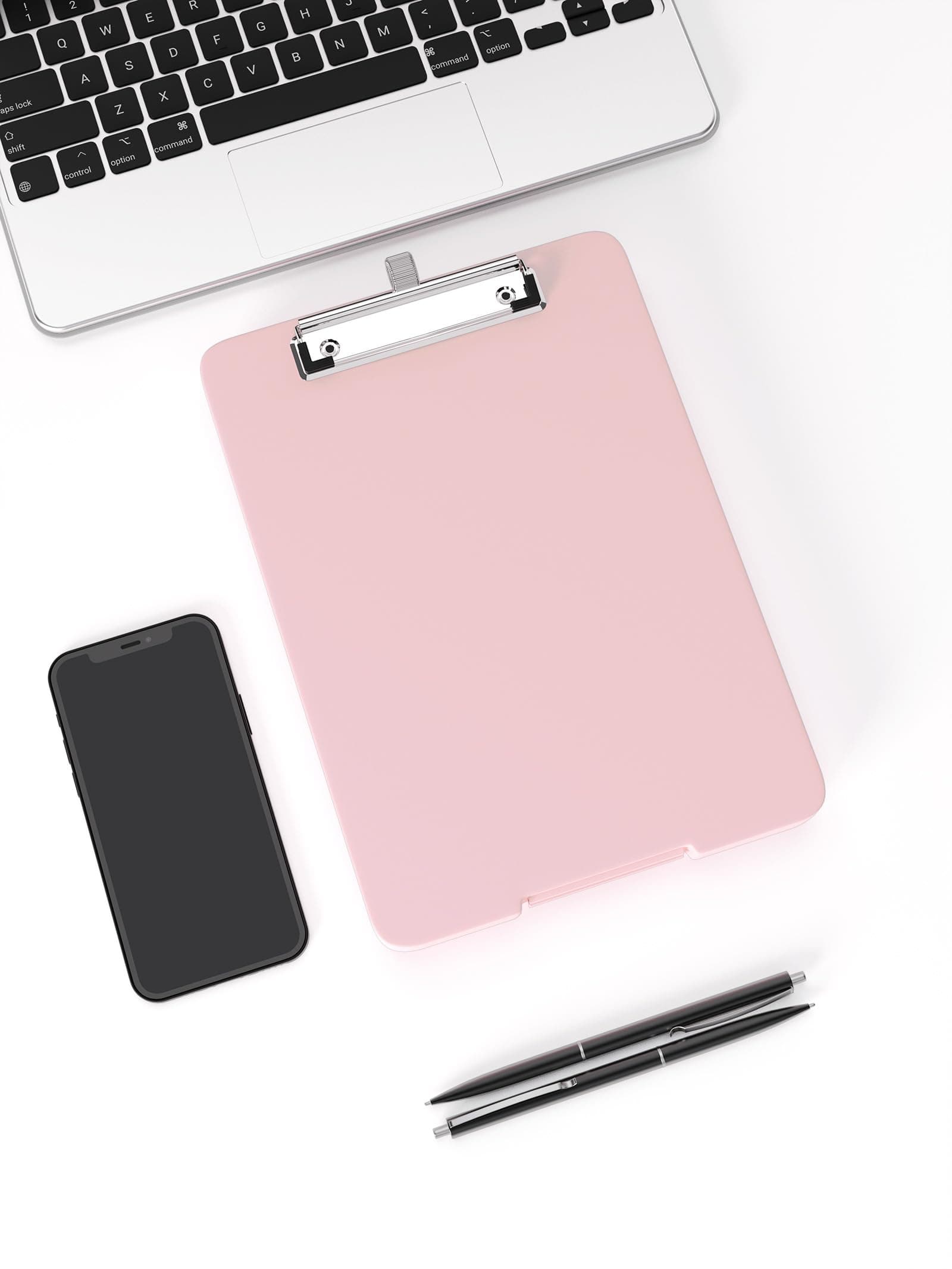 A5 Clipboard with Storage, 6 x 9'' Nursing Clipboards Foldable Storage, Plastic Clipboards Foldable, Office Supplies, School Supplies, Menu clipboards for Work, Pink