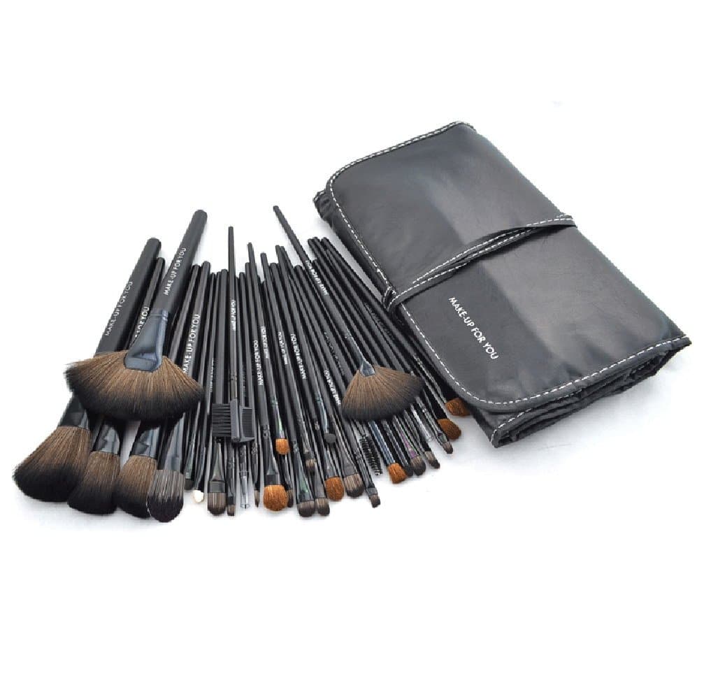 Roll up Case Cosmetic Brushes Kit 32 PCS Cosmetic Brushes Set with Pouch (Black)