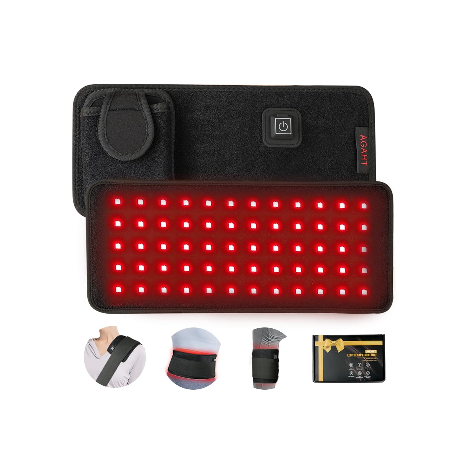 Rechargeable 60-Beads Red Light Therapy LED Pad, 5.5 X 11.8 Inch, Wearable 850nm & 660nm Infrared Belt for Neck Knee Body with Built-in 1500mAh Battery & Auto Timer