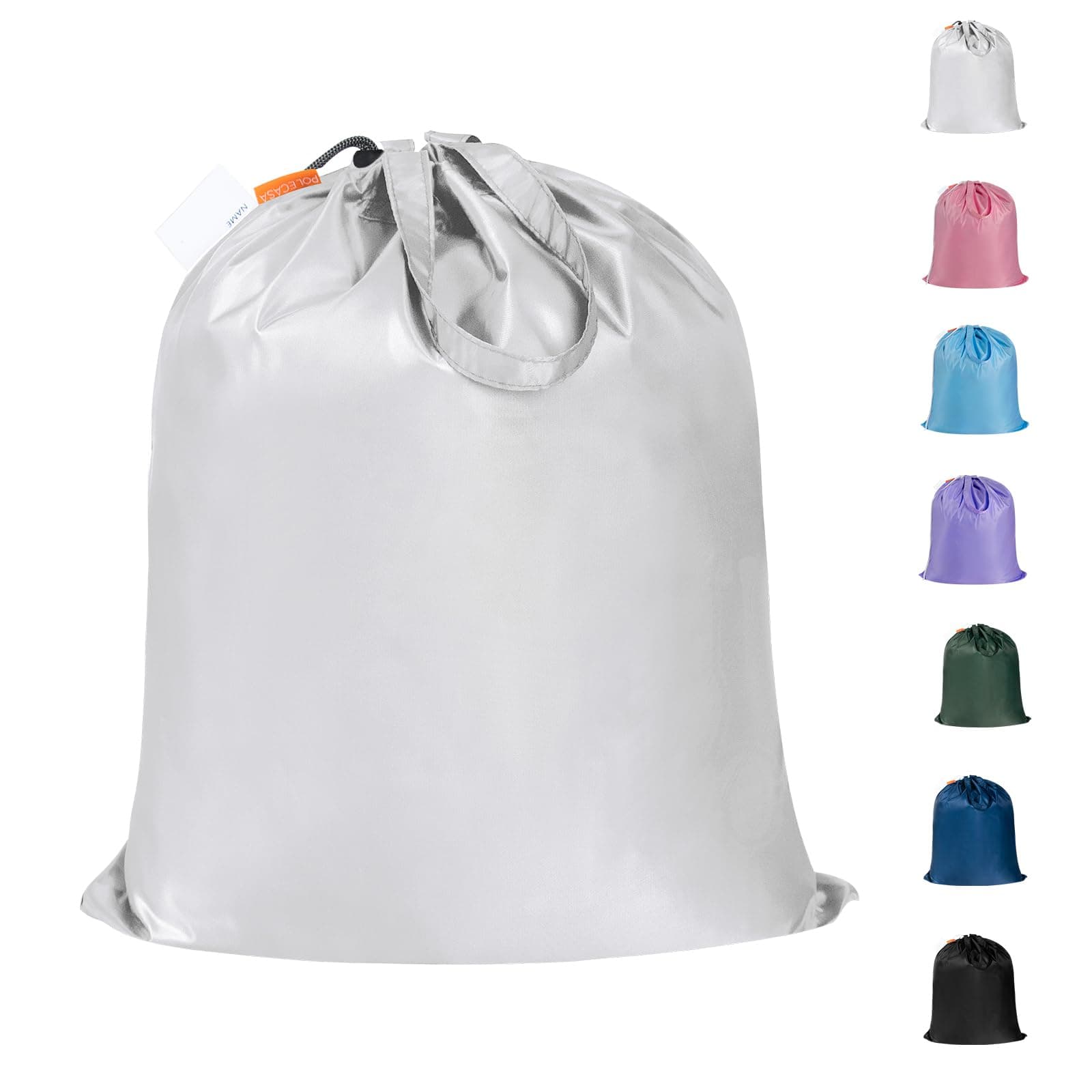 Polecasa Small Heavy Duty Laundry Bag with drawstring closure and Reinforced Handles, Easy to Carry Dirty Clothes Drawstring Bag for Travel, Camp 21”x24”, Silver
