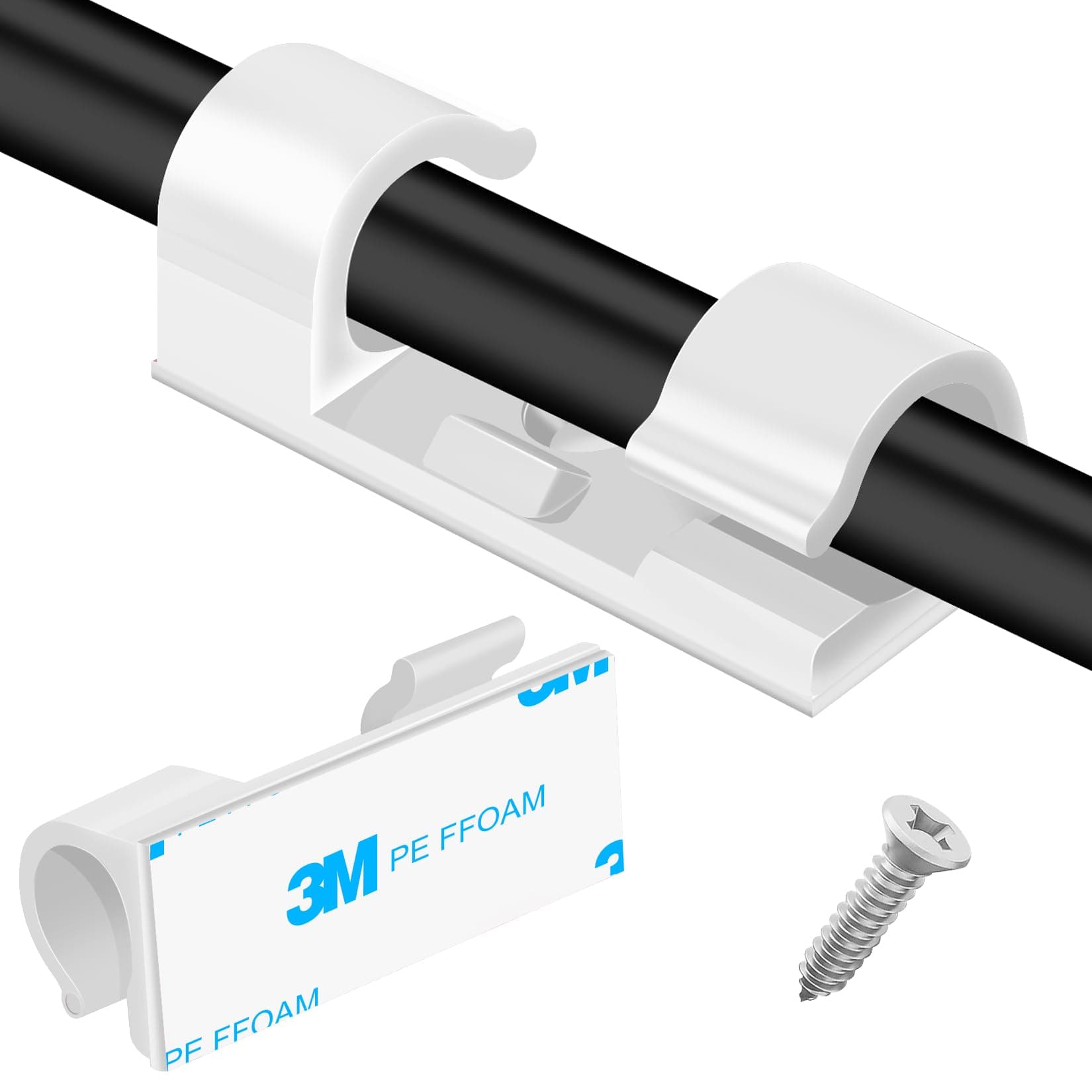 XHF 50pcs Medium Self Adhesive Cable Clips White,Wire Clips Cable Management Wire Organizer Cord Holder for Under Desk, Car, Wall, TV PC Ethernet Cable