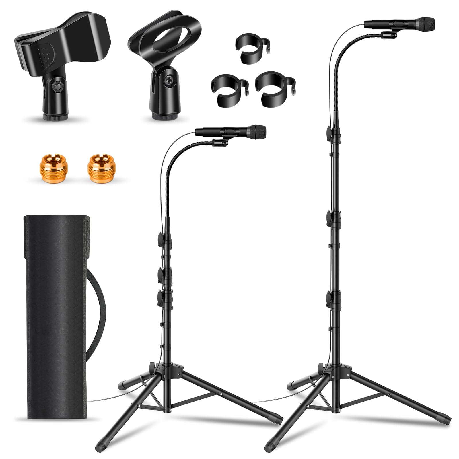 2 Pack Mic Stand Gooseneck Microphone Boom Stand for Singing Height Adjustable from 24” to 67” with 2 Mic Clips for Adults and Kids Singing Lecture Stage