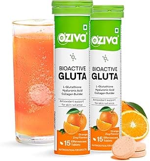 OZivaBioactive Glutathione Tablets for Radiant Skin - 30 Effervescent Tablets (Pack of 2) | L-Glutathione, Lycopene, Vitamin C for Skin Glow & Anti-Pigmentation | Orange