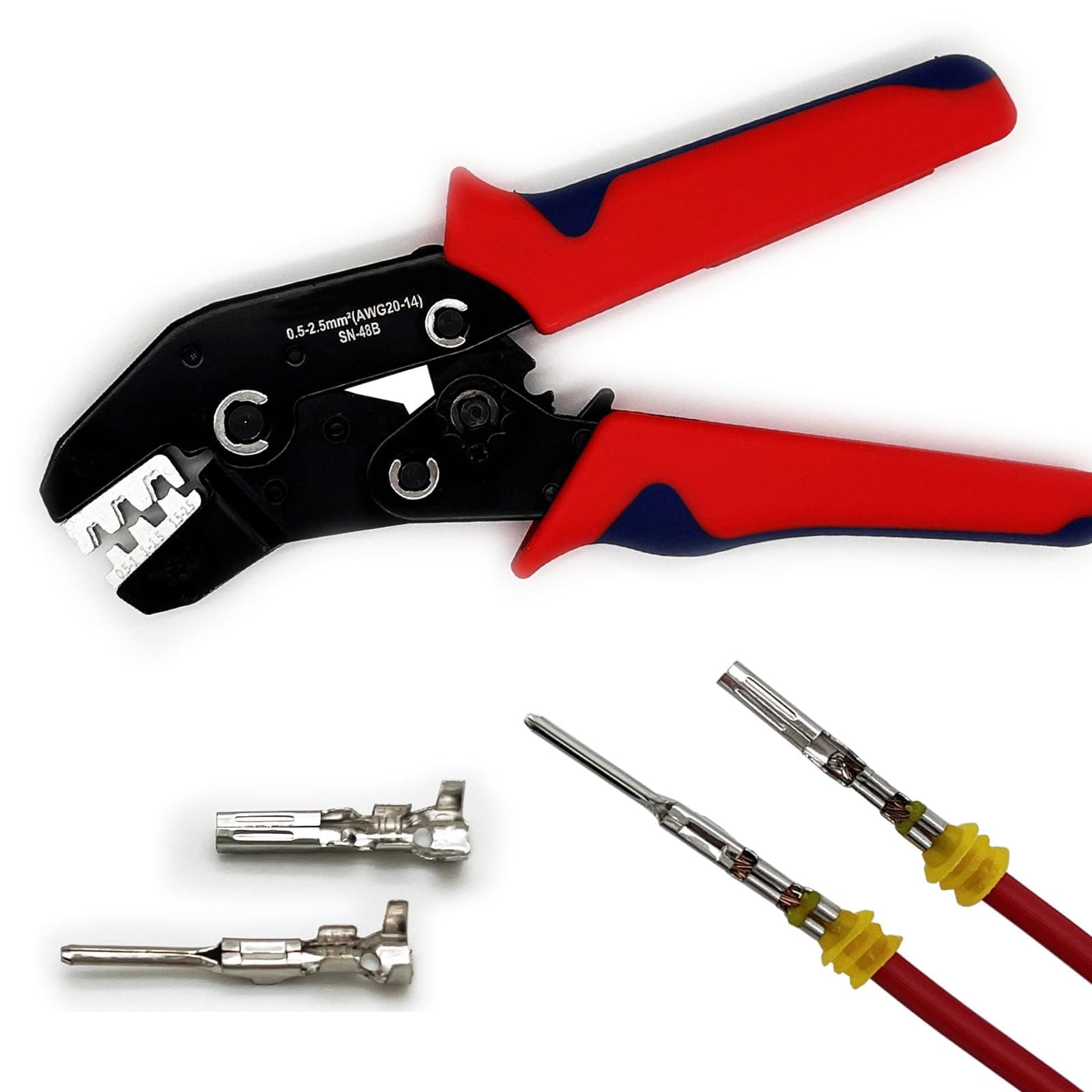 Crimping Tool with Ratchet, Ratcheting Wire Crimper Tool for Open Barrel Terminal Connectors, Electrical Crimping Tool, Crimping Pliers for 20-14 AWG