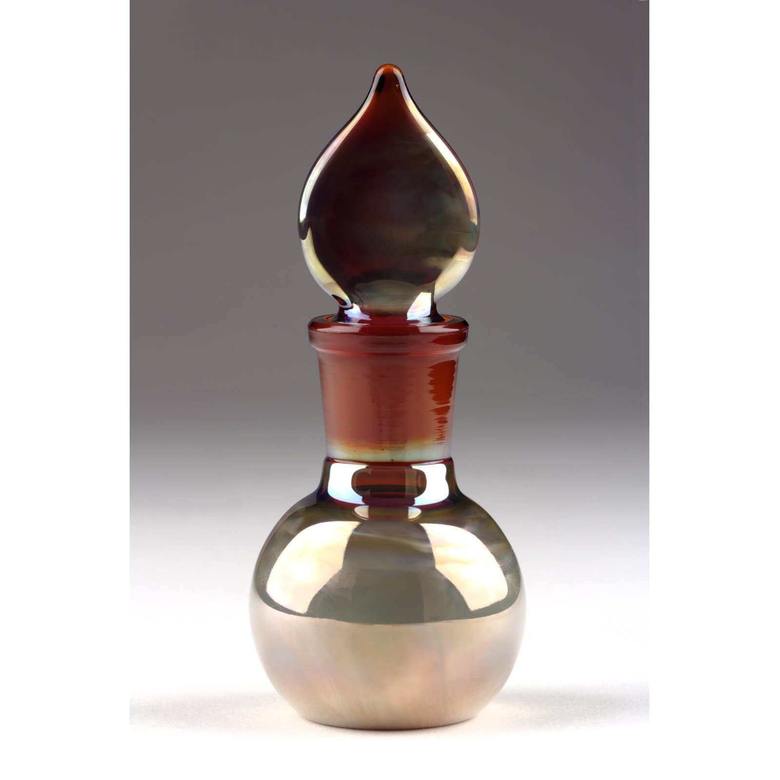 Blown Glass Bottle with Ground Stopper - Amber/Silver