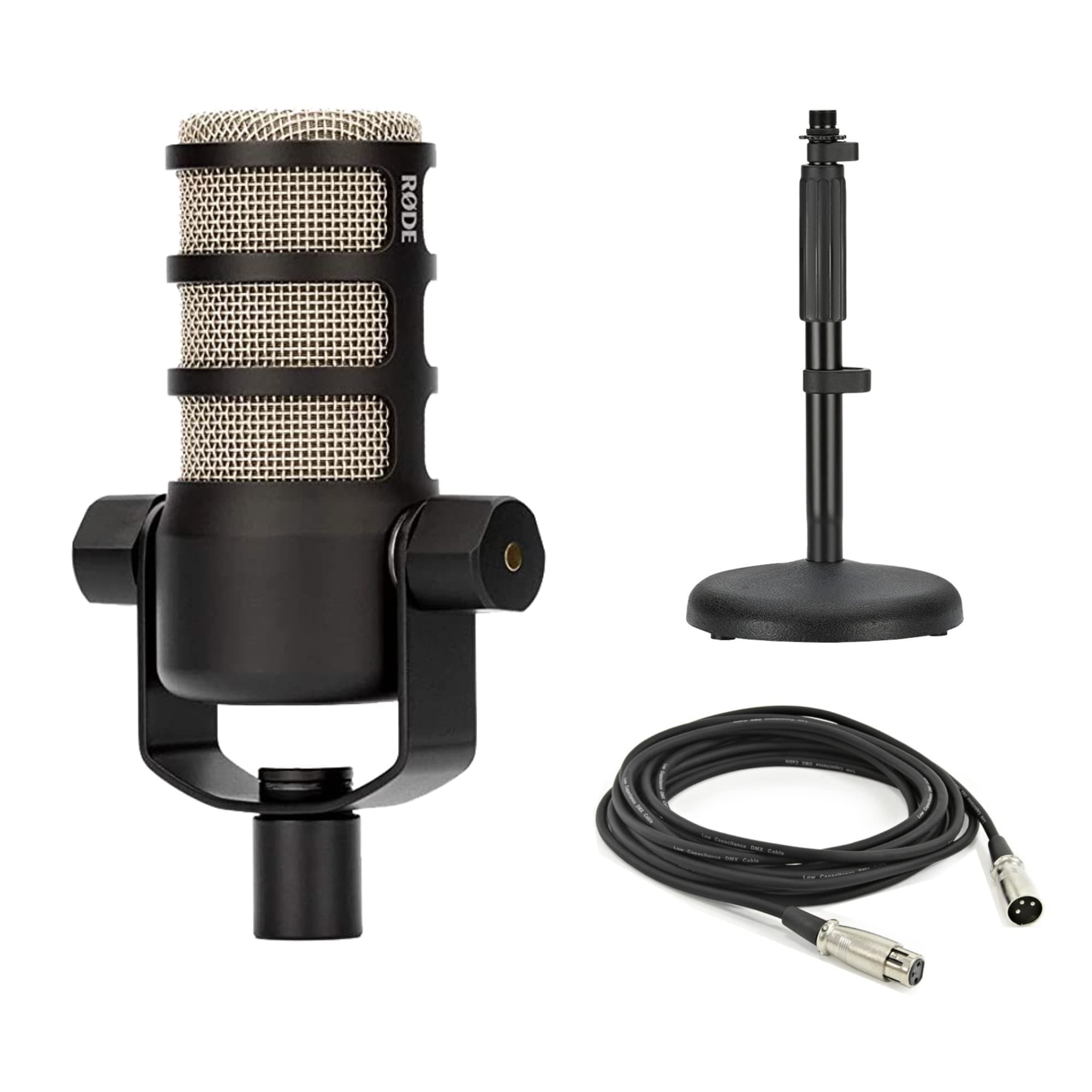 Rode PodMic Dynamic Podcast Microphone with Rode DS1 Desktop Mic Stand, XLR Cable and StreamEye Polishing Cloth