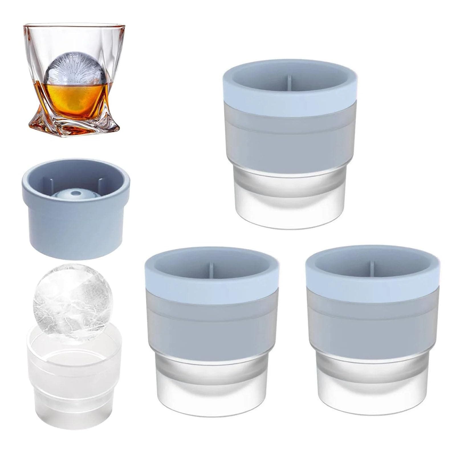 Chiclify Ice Ball Maker Mold, Slow Melting Round Ice Cube Molds with Lids, Reusable Silicone Sphere Ice Mold Maker for Bourbon Whiskey, Cocktails, Easy To Demould and Clean (Blue,3PCS)