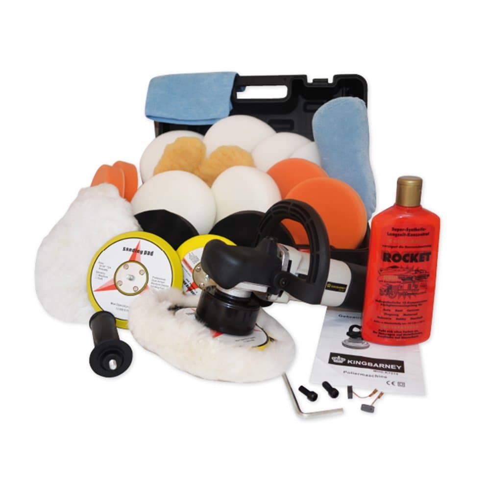 Car Polisher Kit / Buffer / Sander (UK Plug) 710 Watt Set 3 - high quality polishing machine with carry case - Orbital movement - dual action - 26 pcs. accessories - many sponges, pads, polisher heads + polish